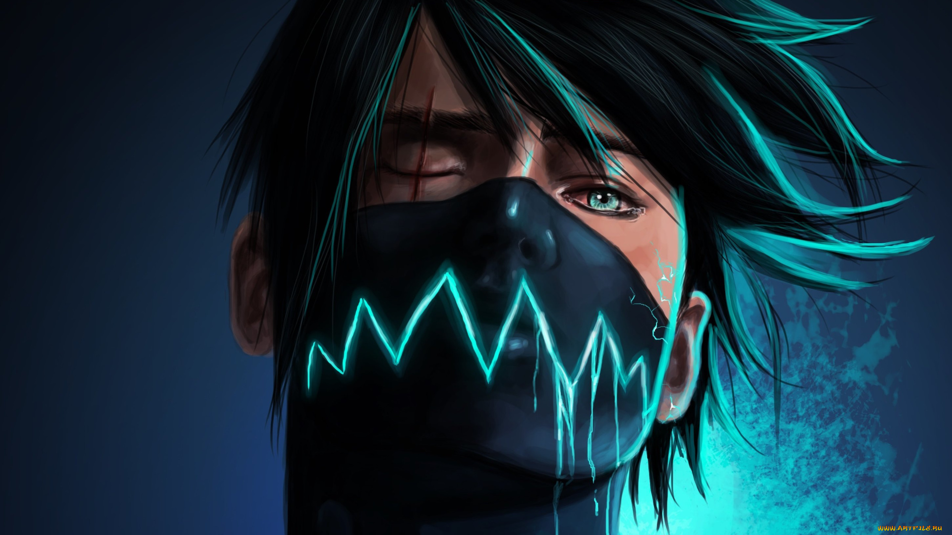 фэнтези, люди, костюм, маска, взгляд, арт, парень