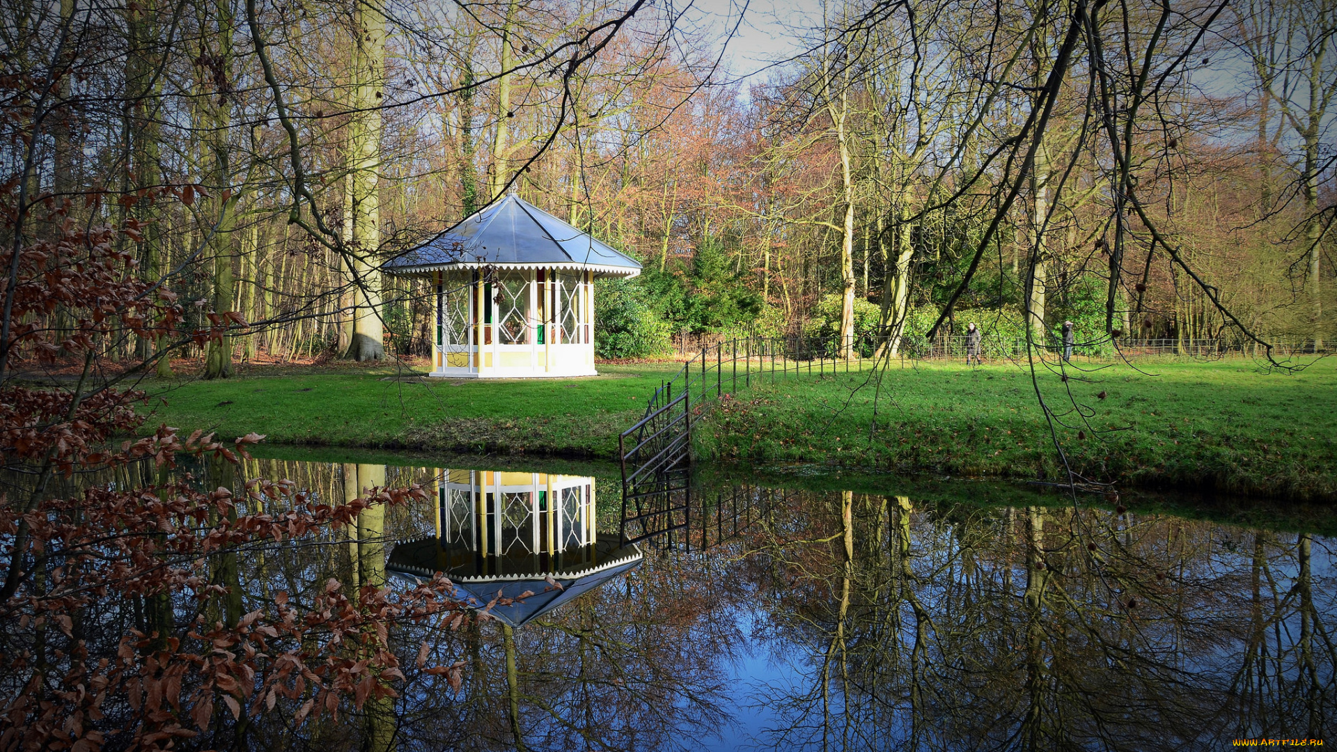природа, парк, река, лес, беседка