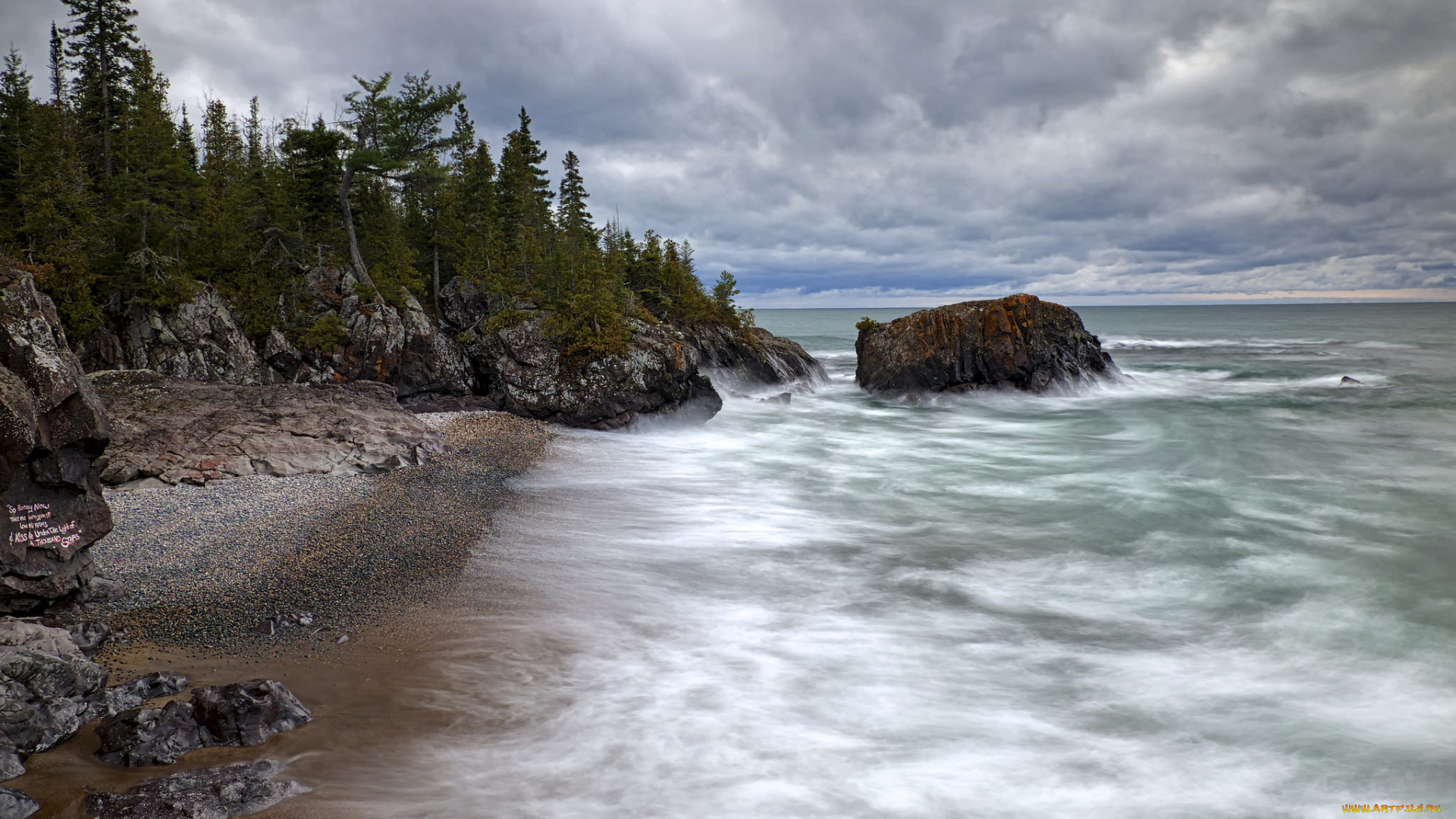 природа, побережье, море, скалы, лес