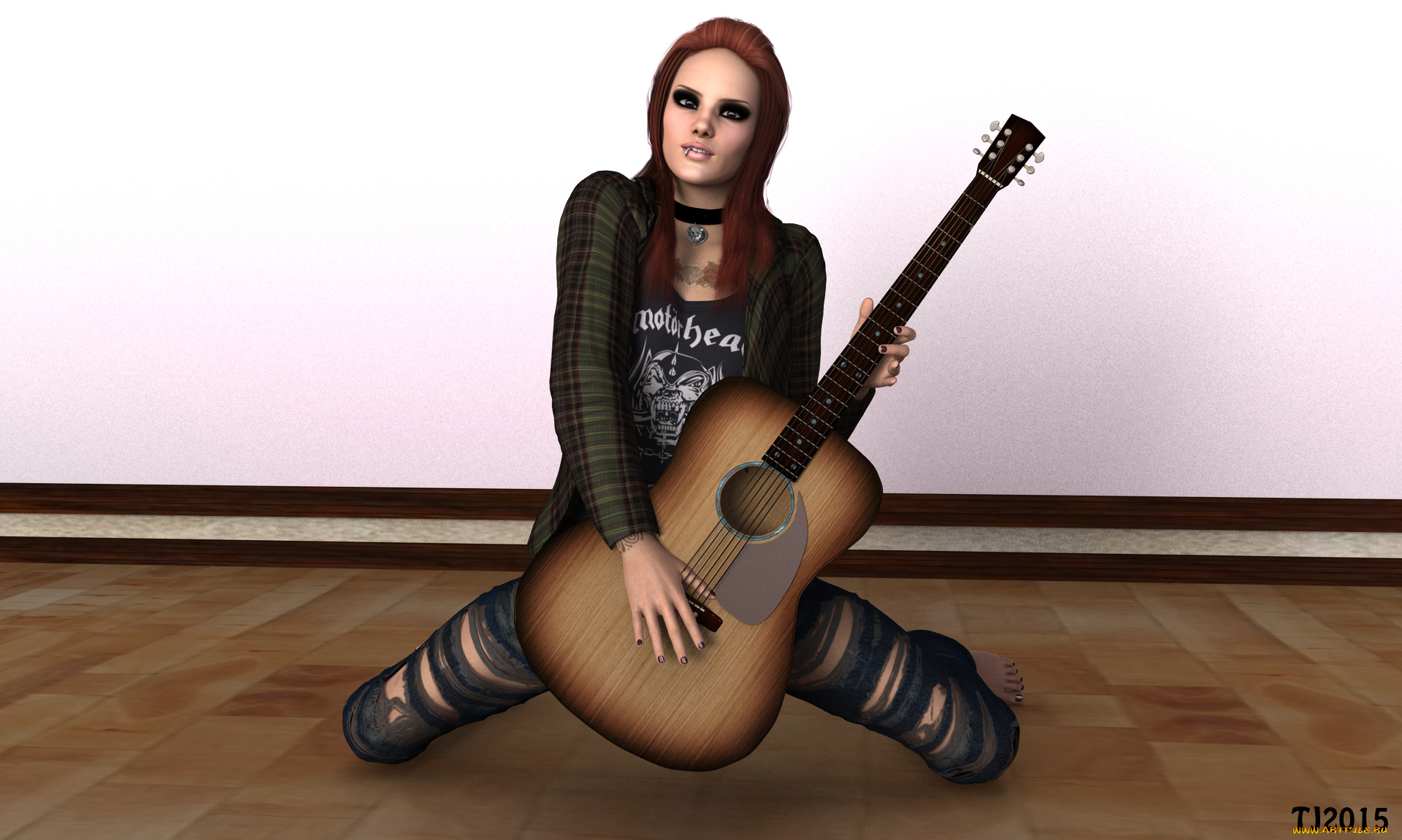 3д, графика, люди, , people, фон, взгляд, гитара, девушка