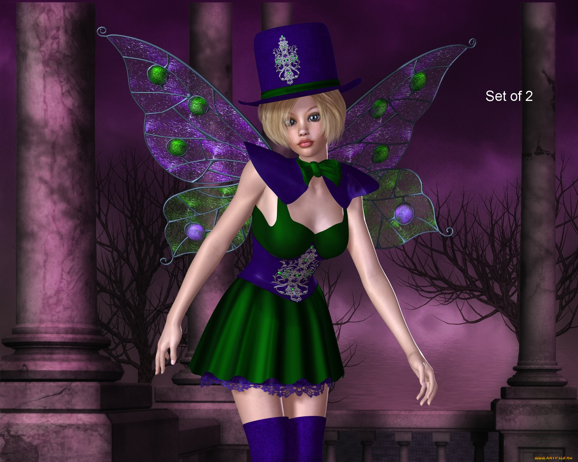 3д, графика, эльфы, , elves, фея, шляпа, фон, взгляд