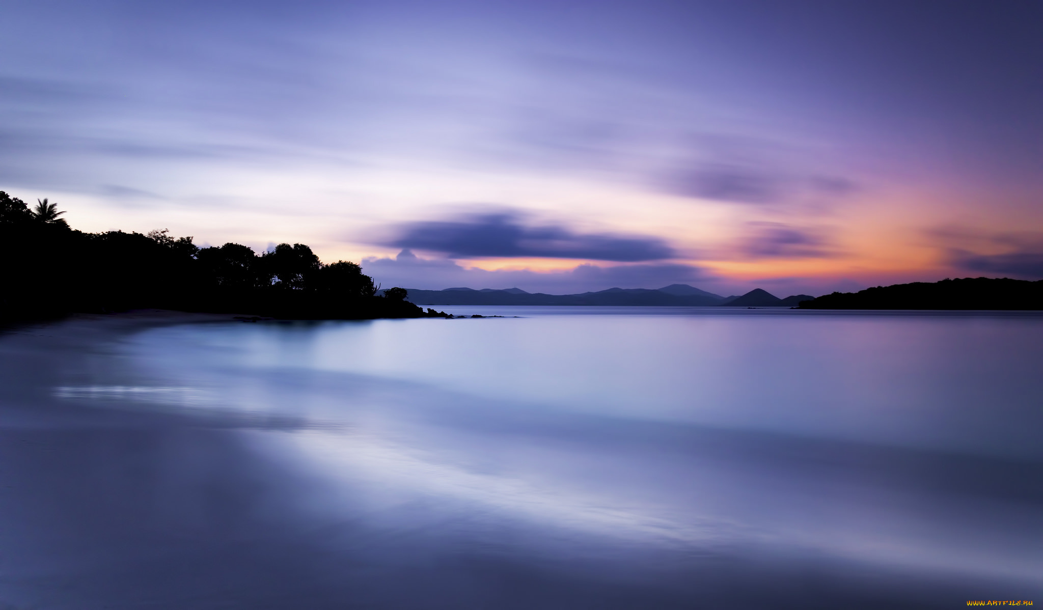 природа, восходы, закаты, ночь, деревья, море, пляж