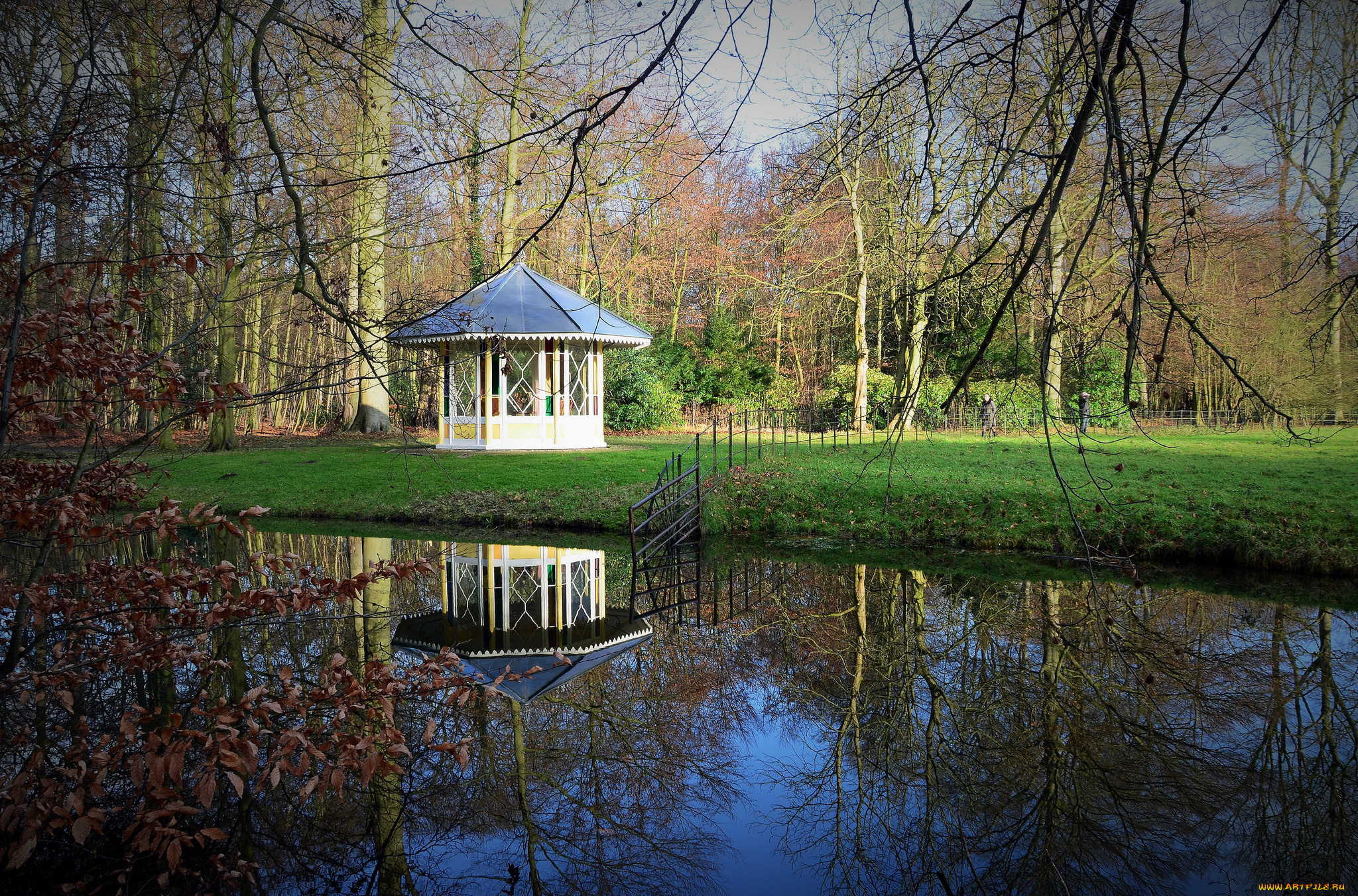 природа, парк, река, лес, беседка