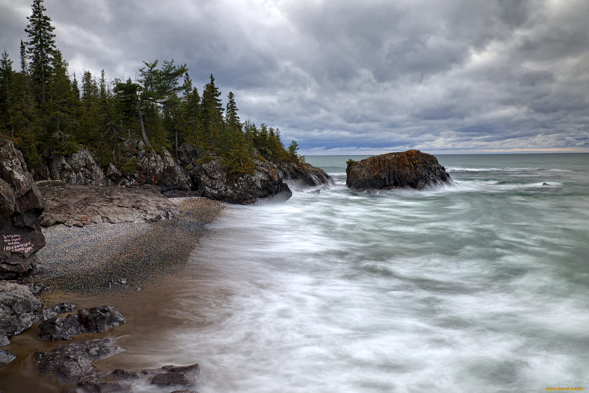 природа, побережье, море, скалы, лес