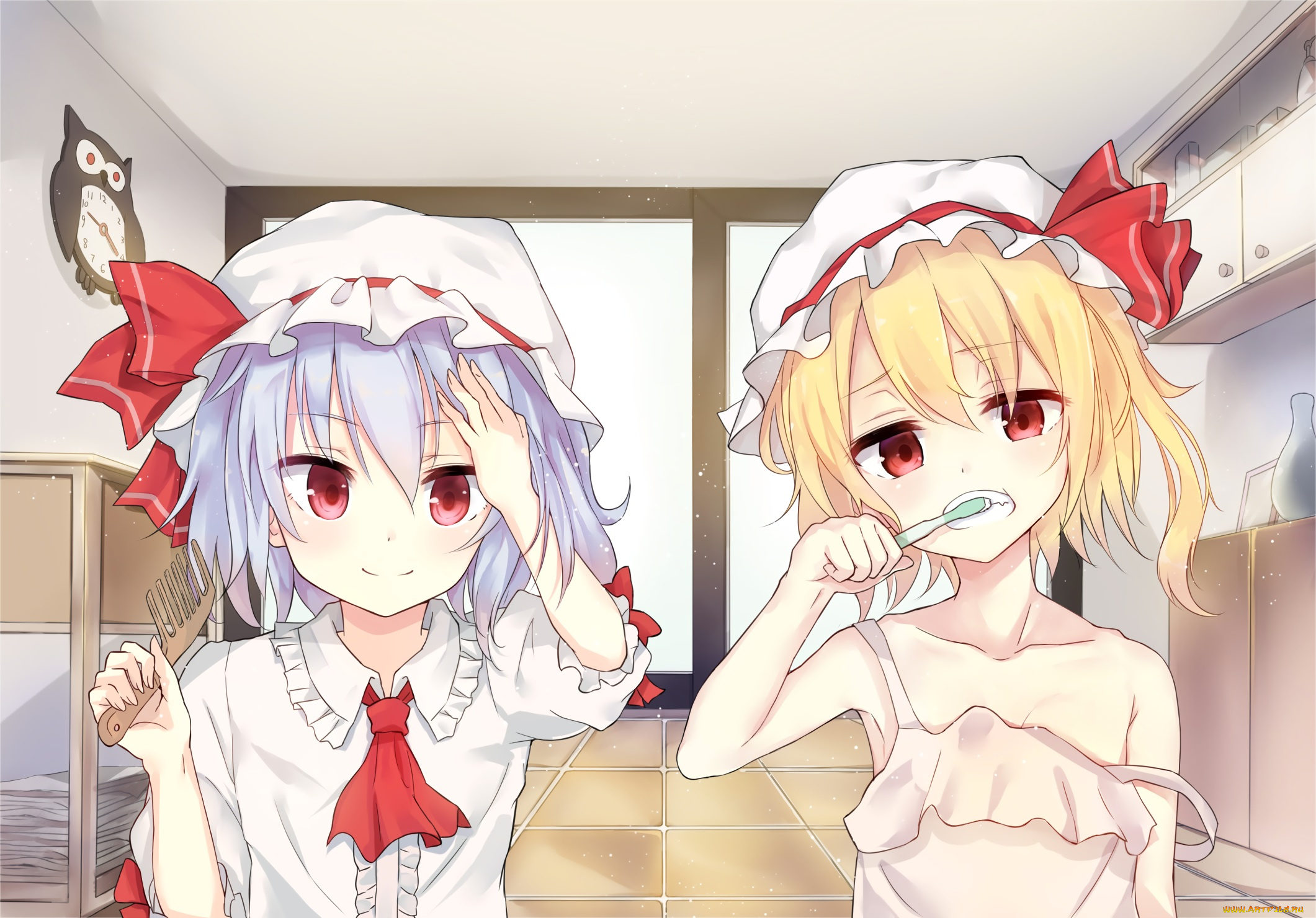 аниме, touhou, взгляд, девушки, фон