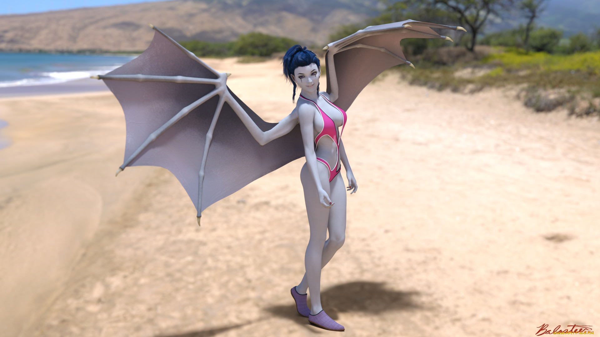 3д, графика, существа, , creatures, фон, взгляд, девушка, демон