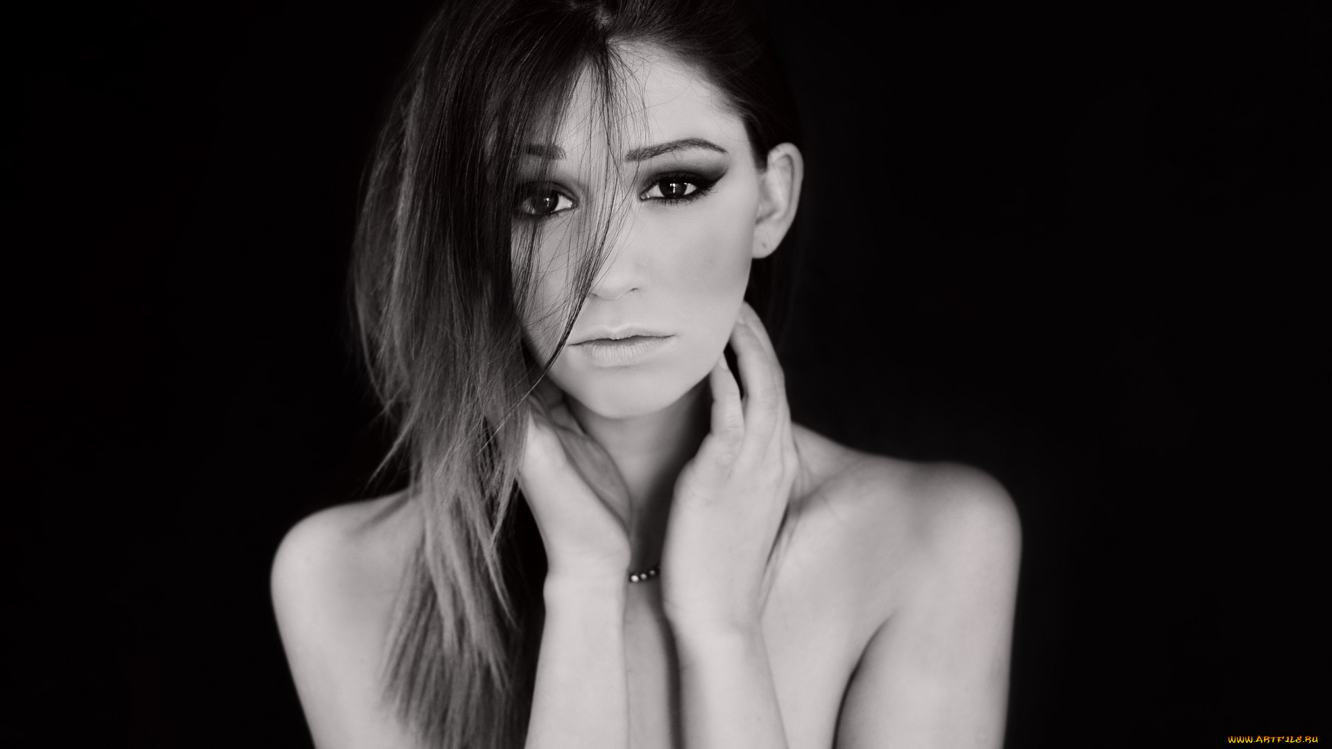 девушки, -unsort, , Черно-белые, обои, лицо, бусы, взгляд