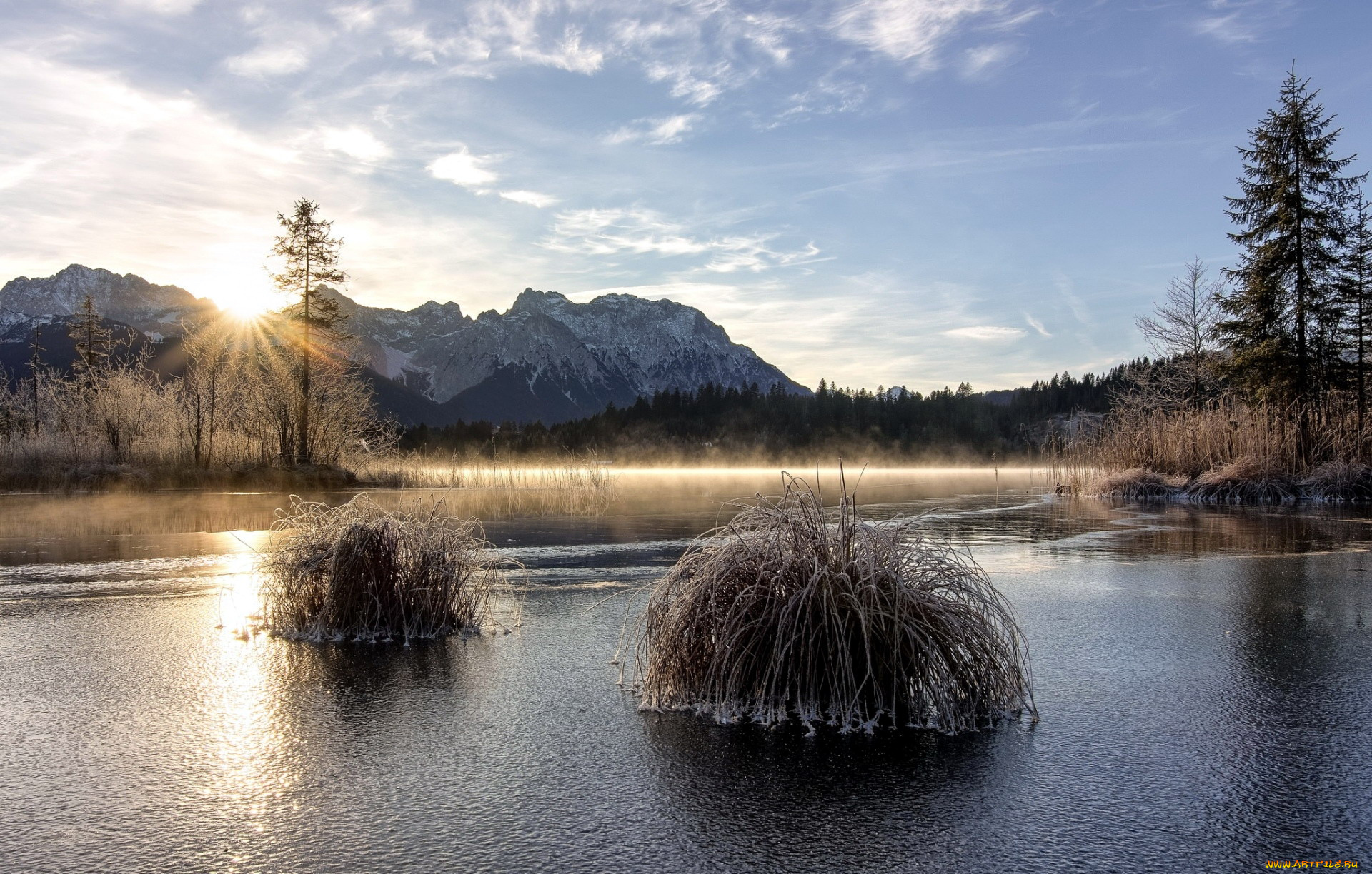 природа, реки, озера, река, иней, горы