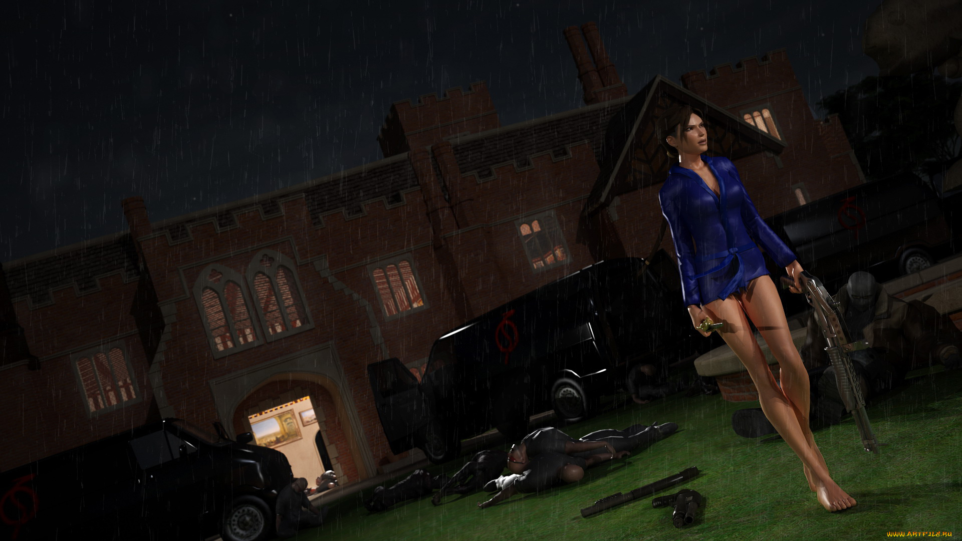 видео, игры, tomb, raider, , other, девушка, дом, оружие, фон