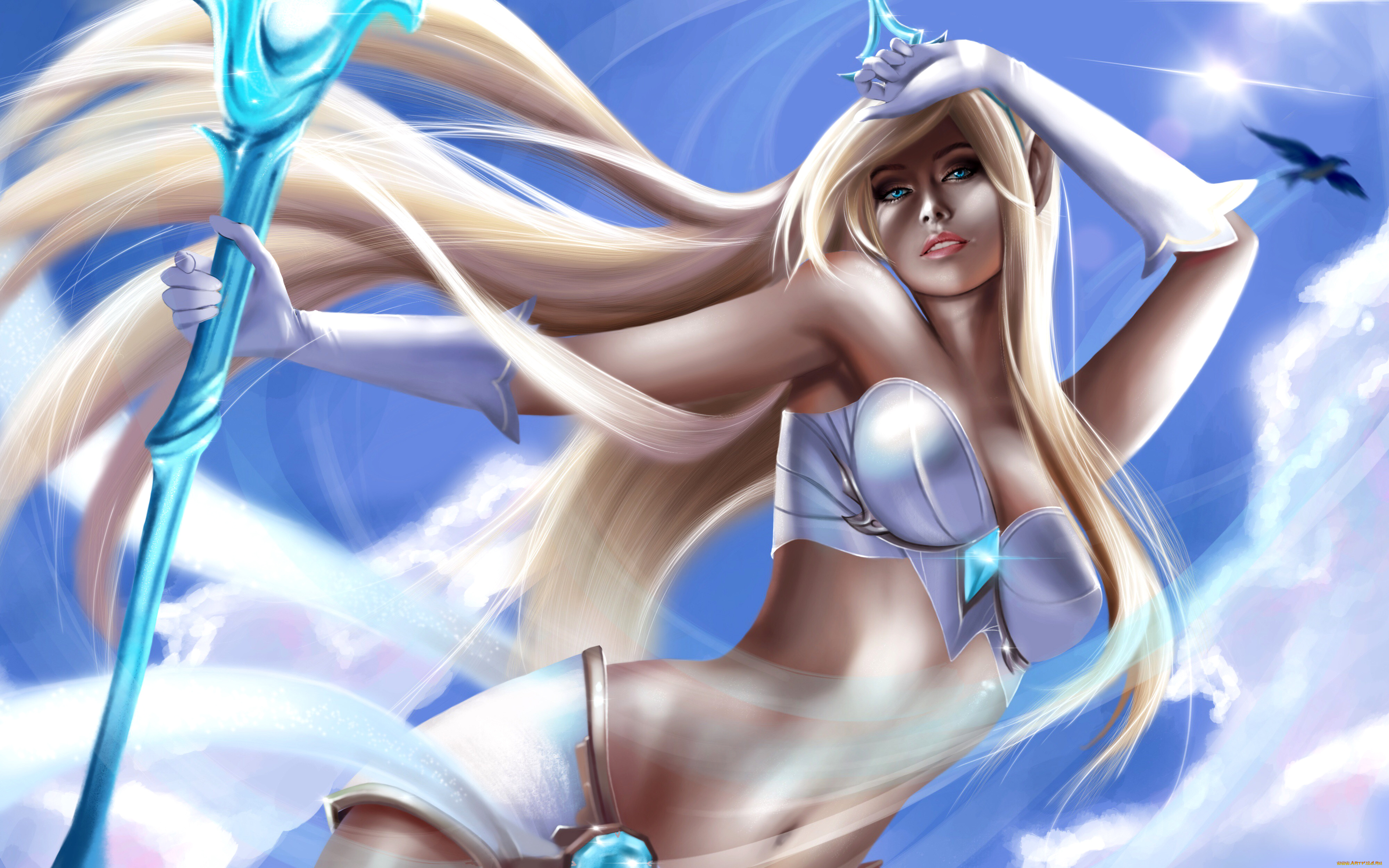 видео, игры, league, of, legends, посох, взгляд, фон, девушка, janna