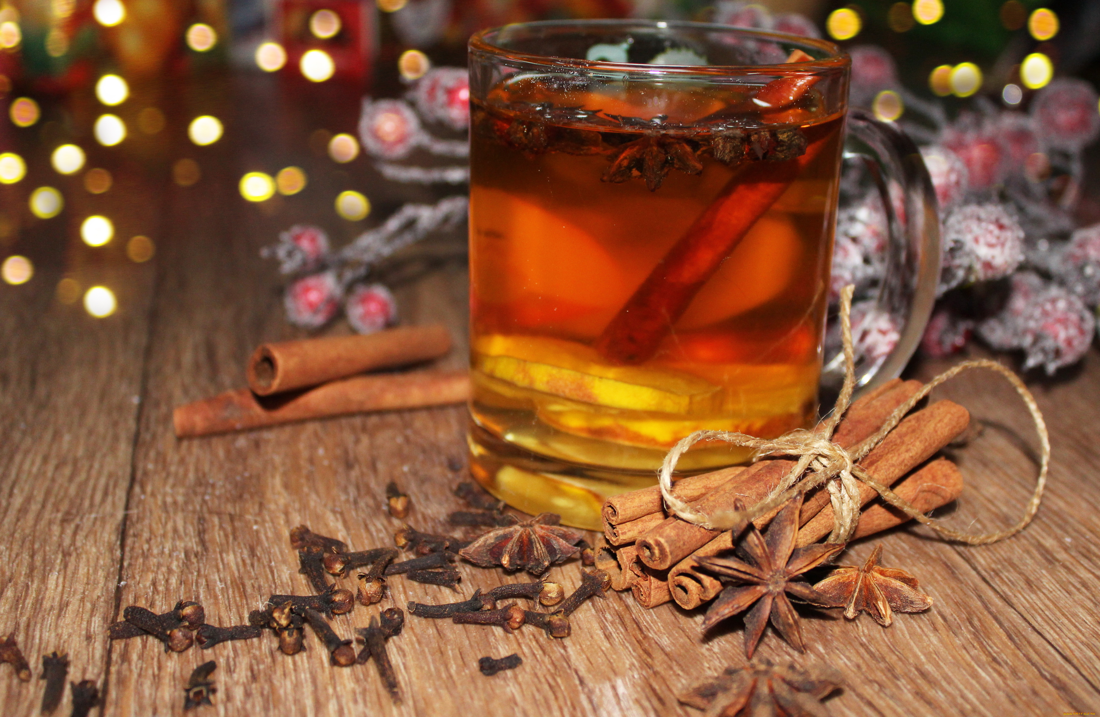праздник, праздничные, -, разное, , новый, год, рождество, кружка, лимон, чай, гвоздика, ягоды, корица