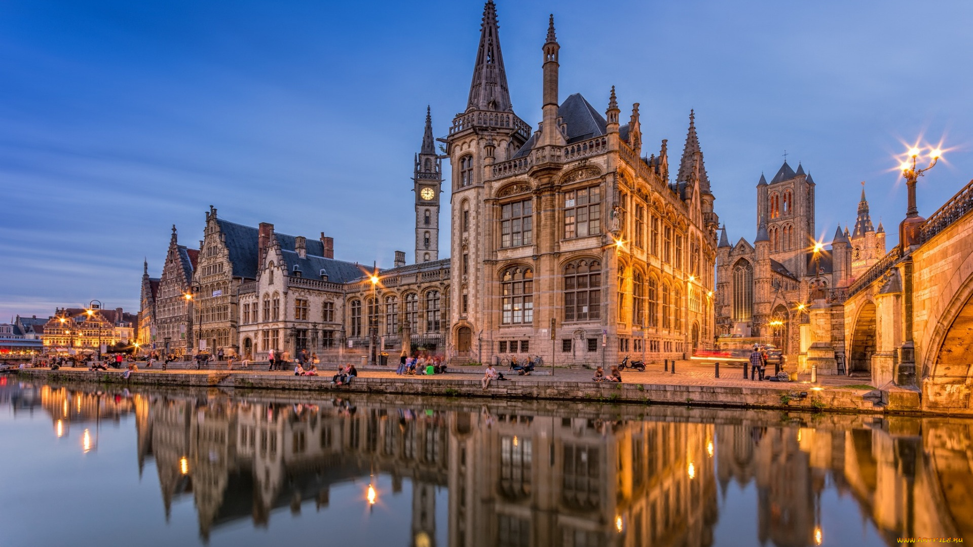 города, гент, , бельгия, набережная