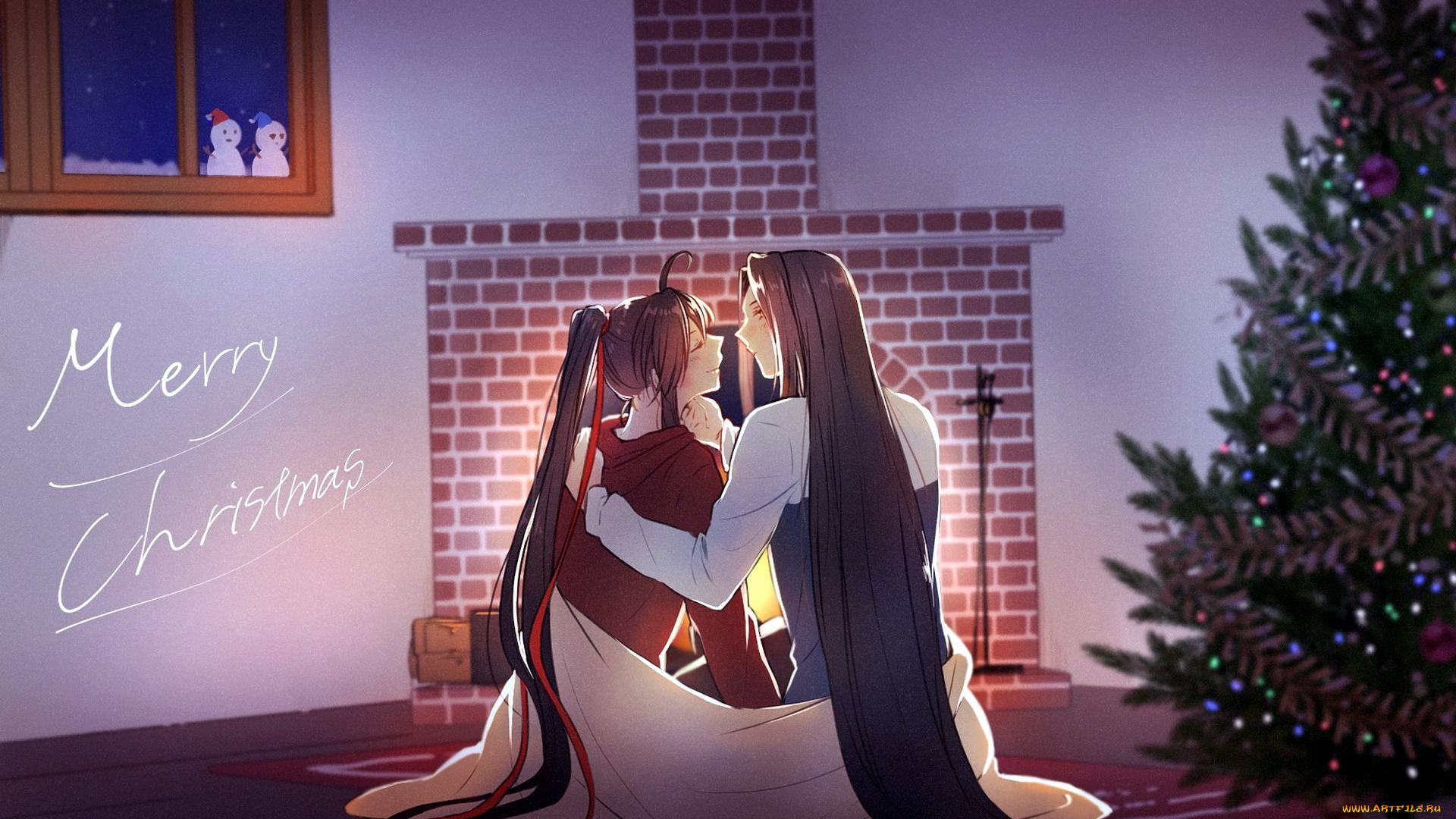 аниме, mo, dao, zu, shi, вэй, усянь, лань, ванцзы, камин, плед, ёлка, окно