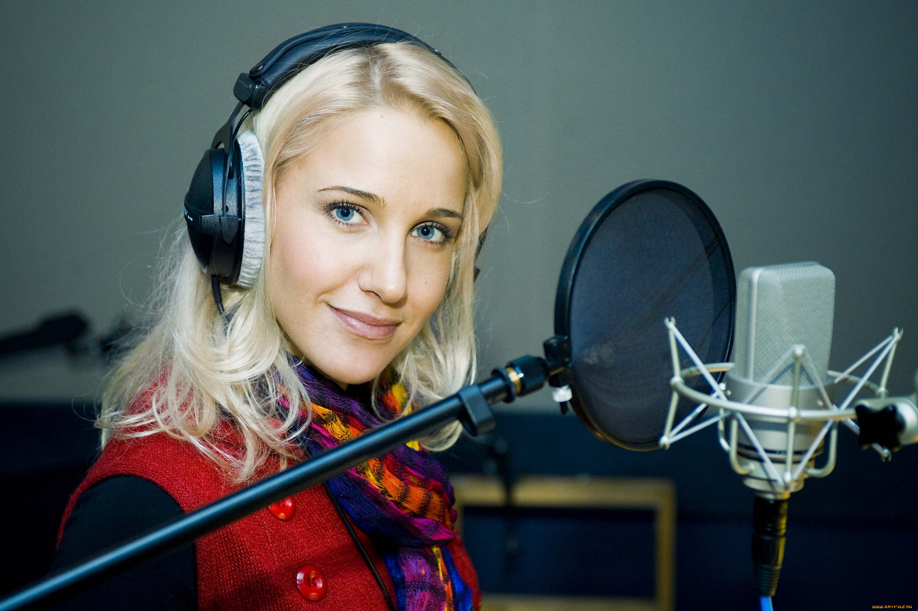 музыка, -другое, юлия, ковальчук, блондинка, лицо, наушники, микрофон