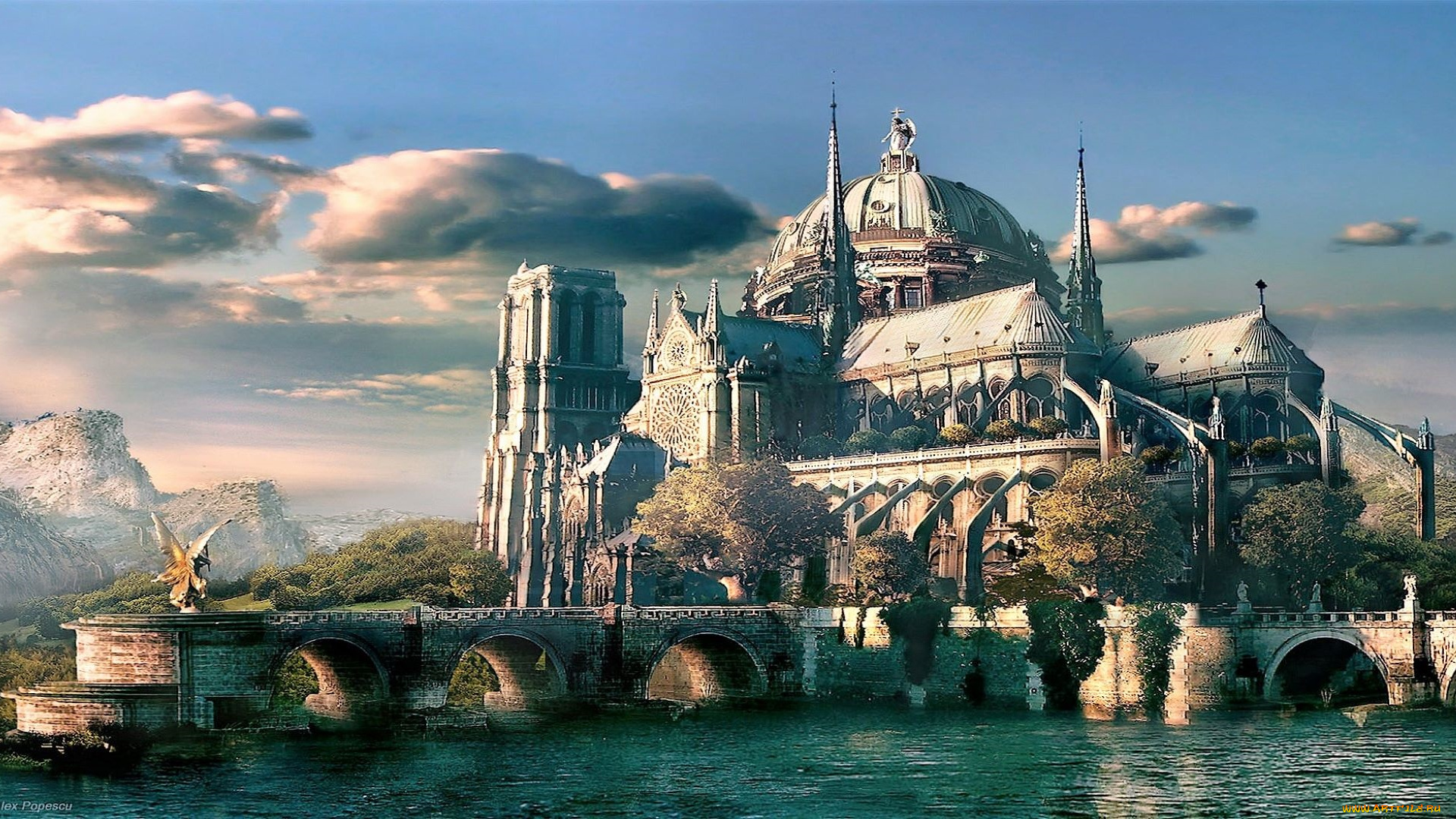 фэнтези, иные, миры, , иные, времена, дворец, мосты, озеро