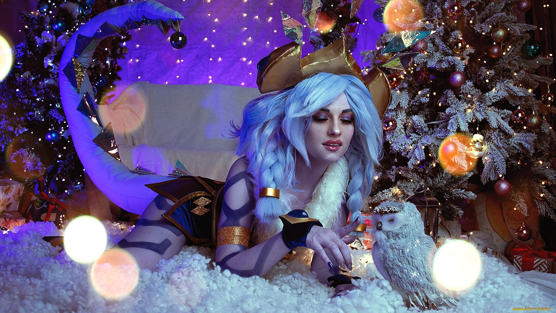 liza, nikitchuk, девушки, -, креатив, , косплей, образ, костюм, косплей, ёлка, снег, сова