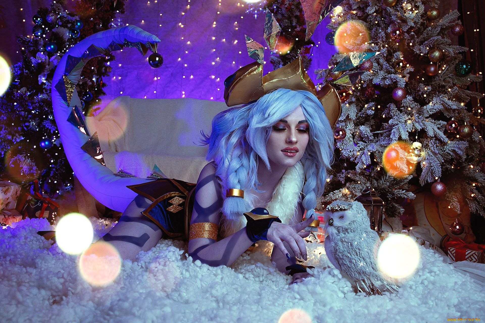 liza, nikitchuk, девушки, -, креатив, , косплей, образ, костюм, косплей, ёлка, снег, сова