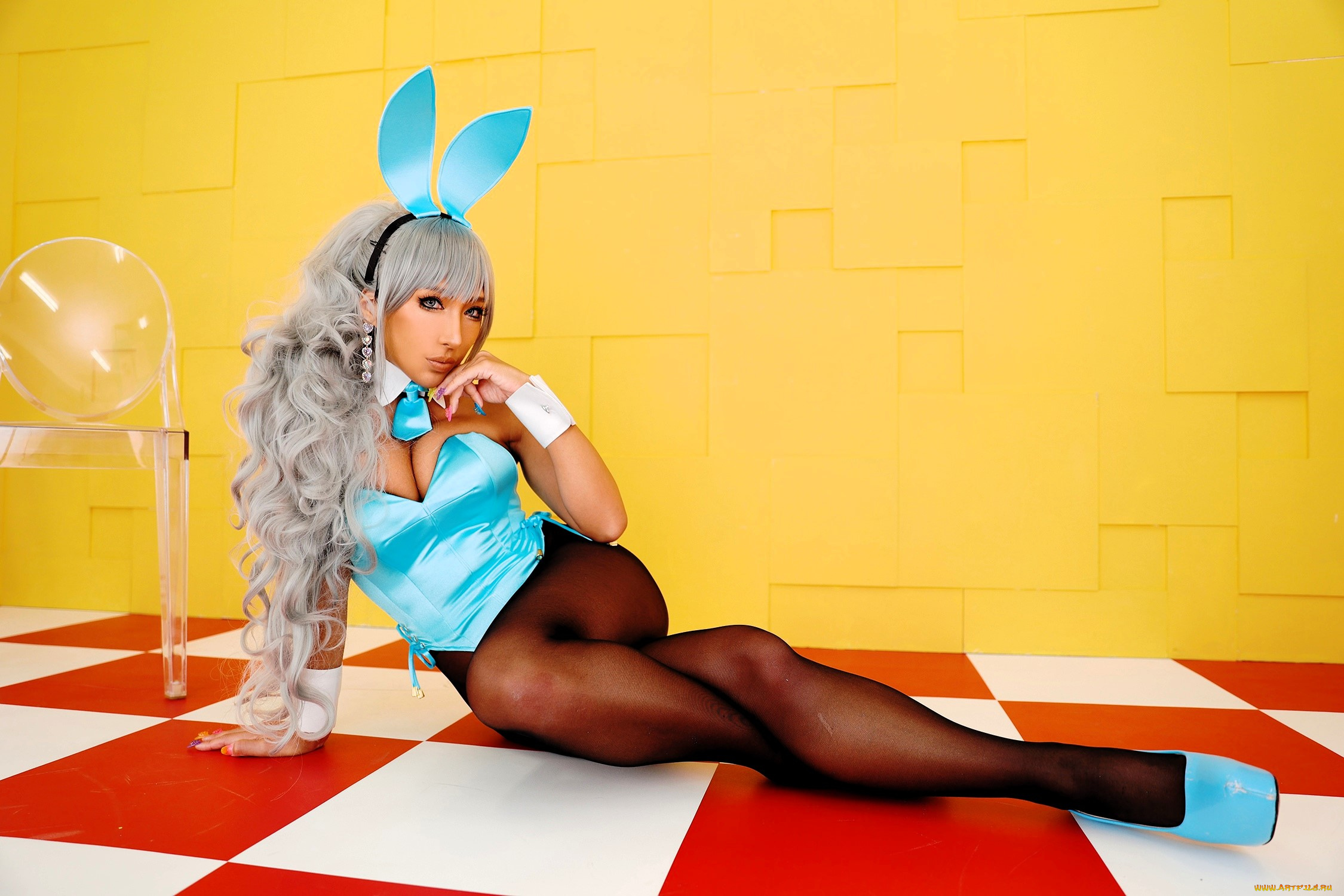 девушки, nonsummerjack, образ, наряд, косплей, ушки, пол, стул