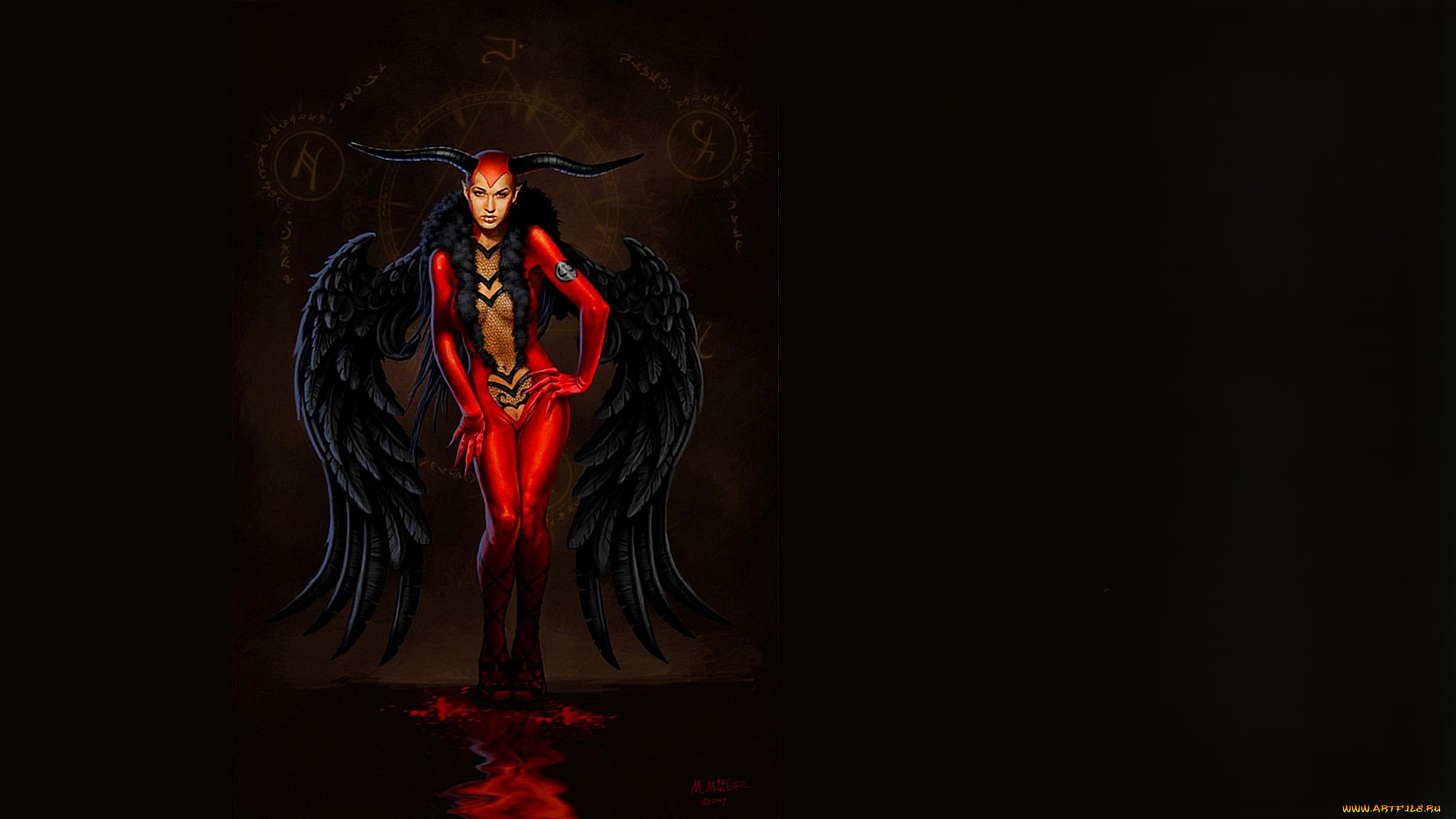 фэнтези, демоны, демонесса, рога, крылья, наряд