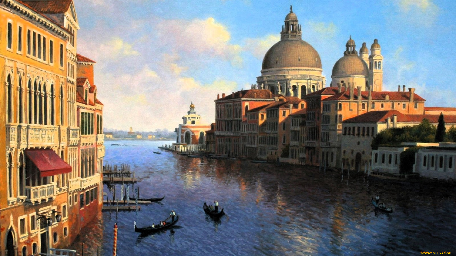 рисованное, adrian, rigby, венеция, город, здания, каналы, лодки