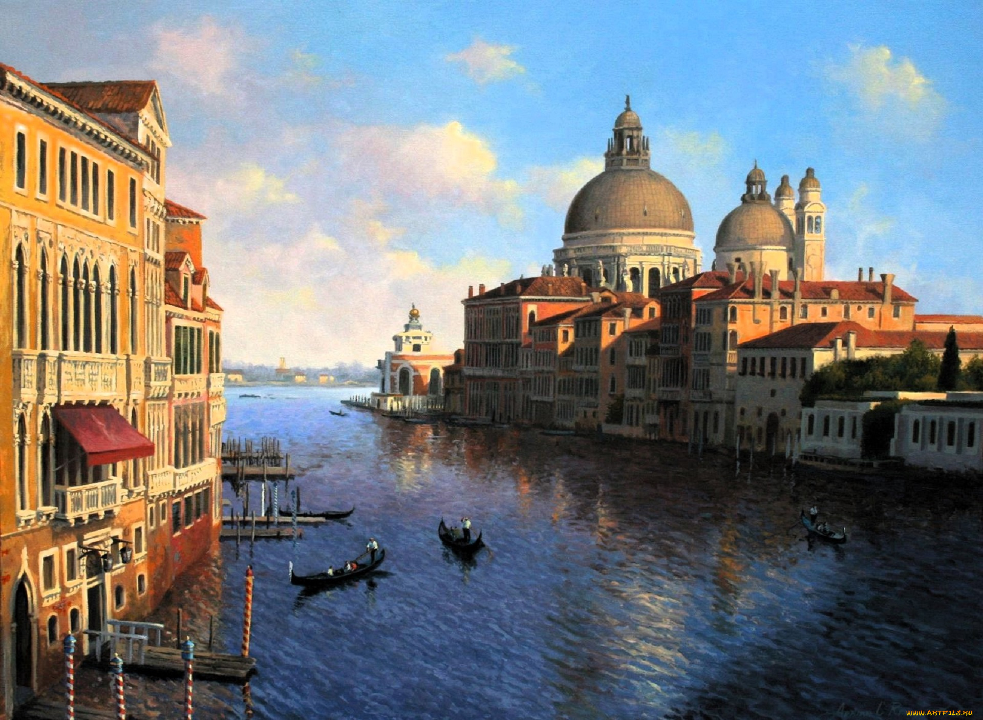 рисованное, adrian, rigby, венеция, город, здания, каналы, лодки