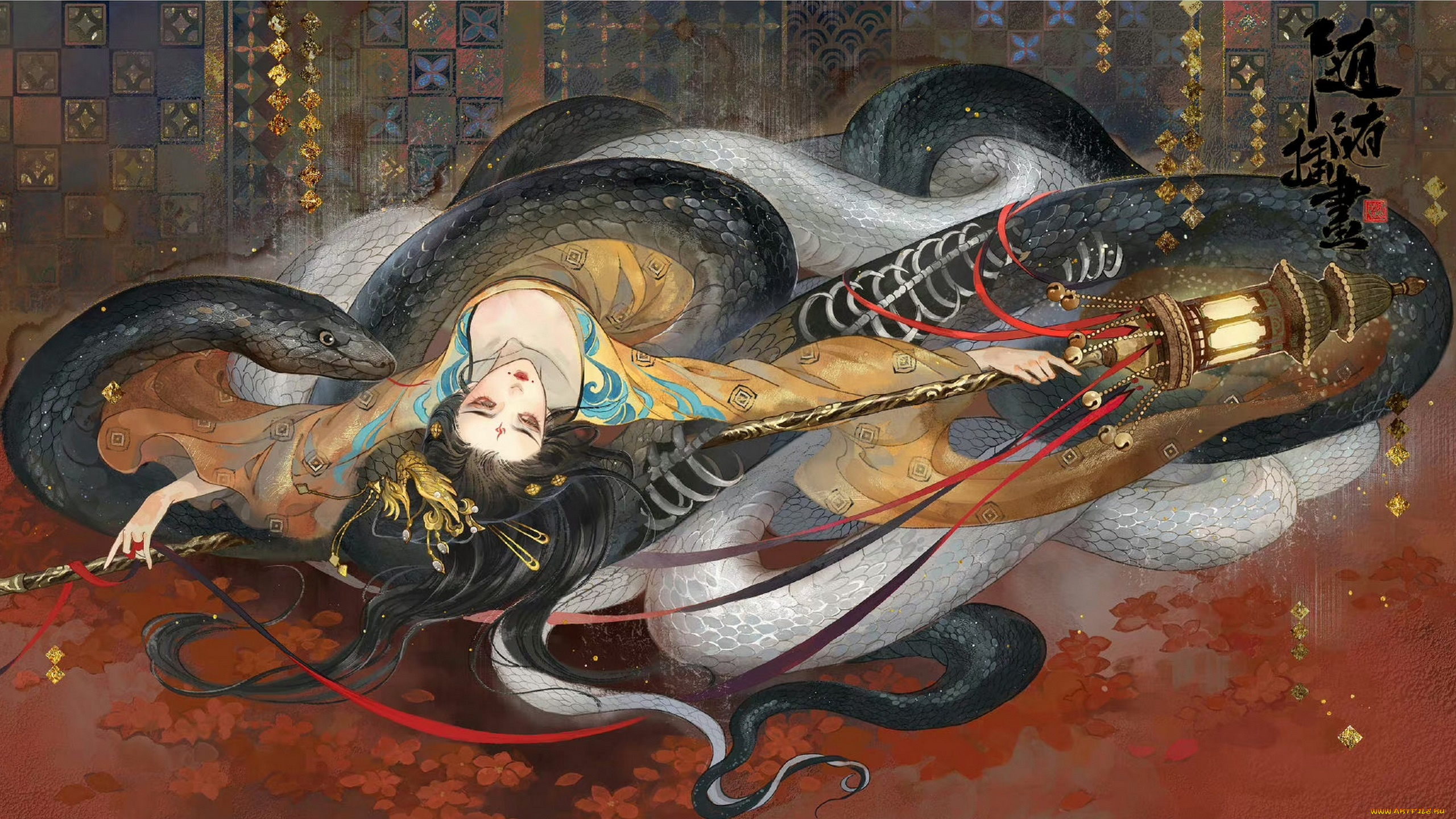 фэнтези, красавицы, и, чудовища, девушка, змеи