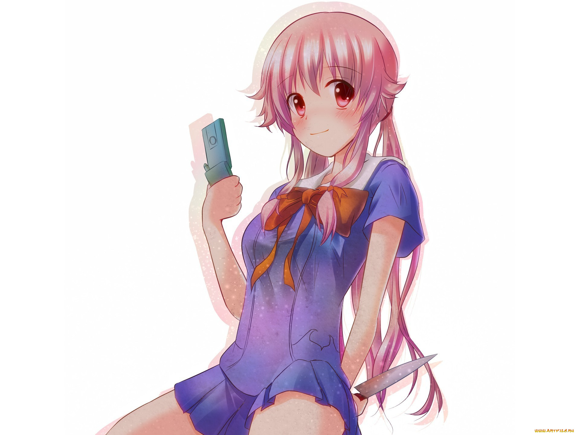 аниме, mirai, nikki, нож, девушка, мобилка, gasai, yuno