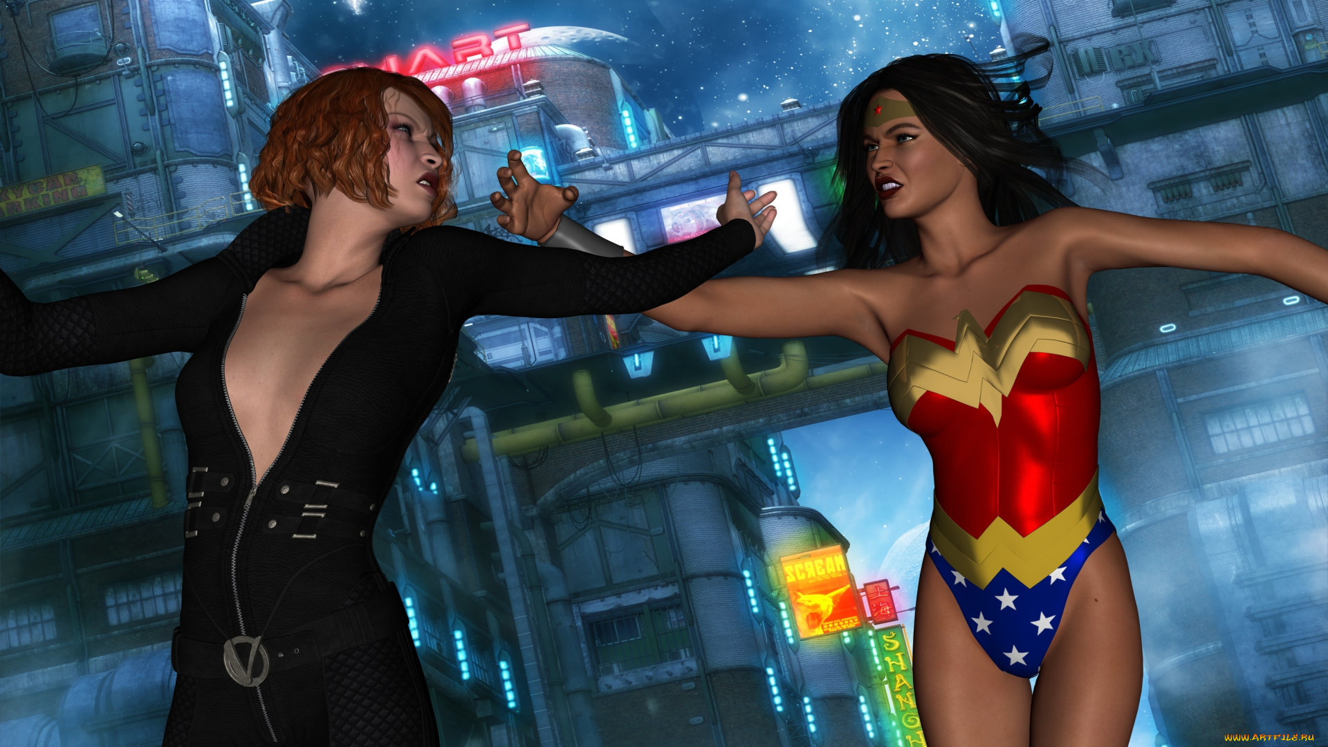 3д, графика, fantasy, , фантазия, девушки, драка