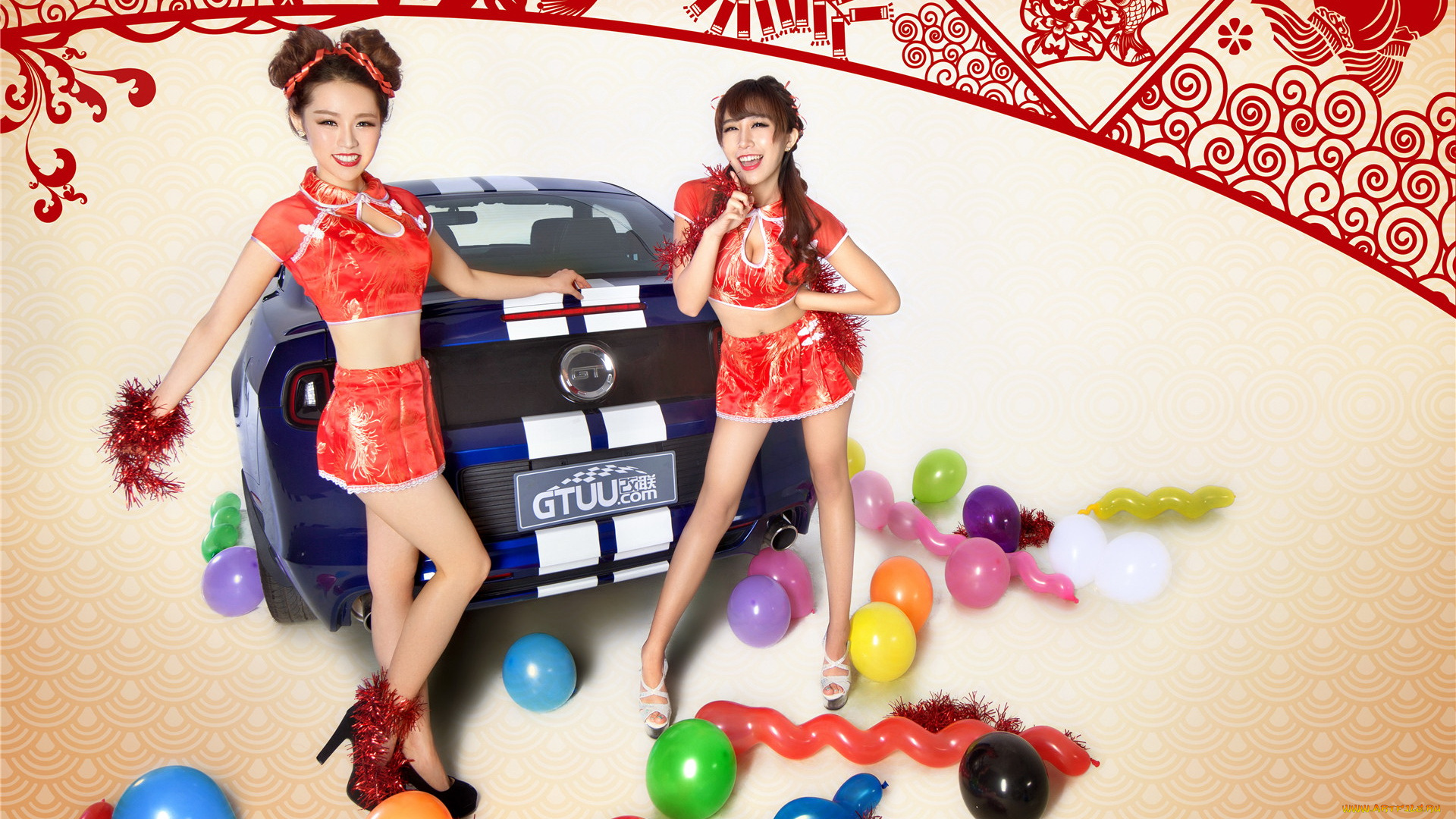 автомобили, авто, с, девушками, девушки, автомобиль, азиатки, улыбка, шары