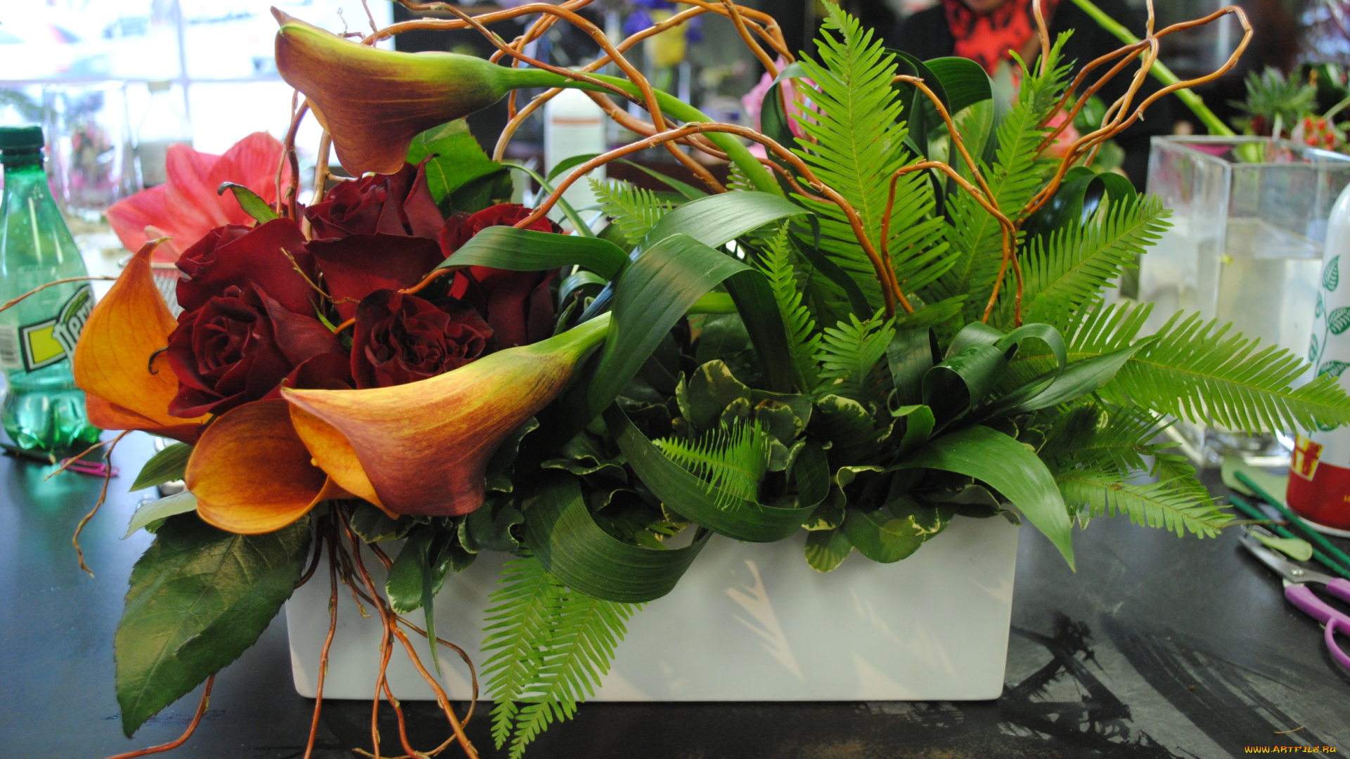 цветы, букеты, , композиции, каллы, розы, букет