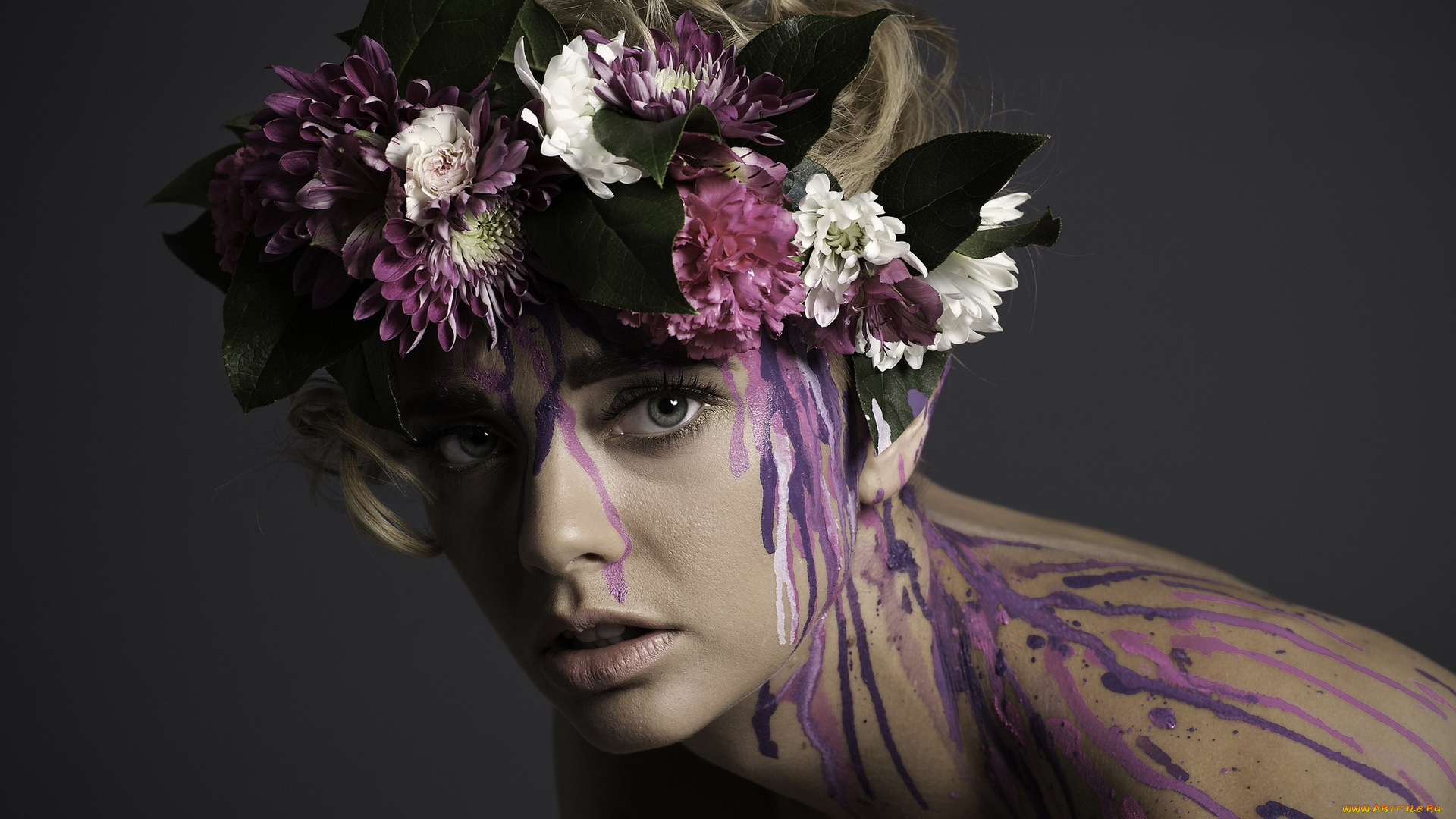 девушки, brooklyn, haart, девушка, лицо, краски, винок, потрет