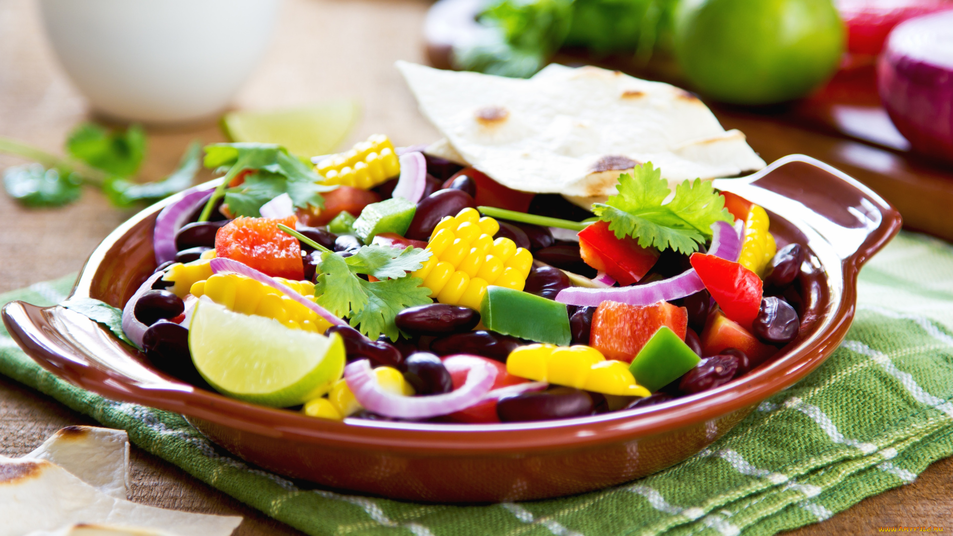 еда, салаты, , закуски, лук, салат, кукуруза, перец, фасоль
