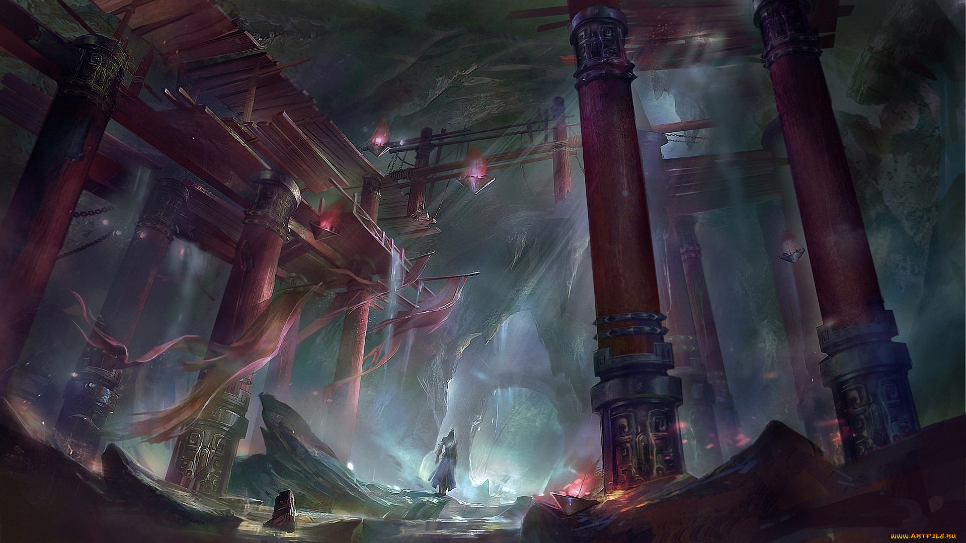 фэнтези, иные, миры, , иные, времена, иной, мир, пещера, храм, зал, колонны