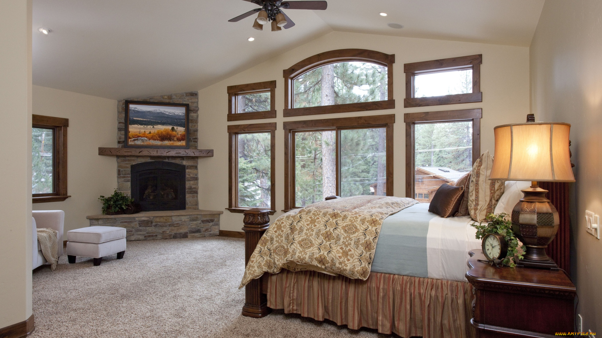 интерьер, спальня, кровать, лампа