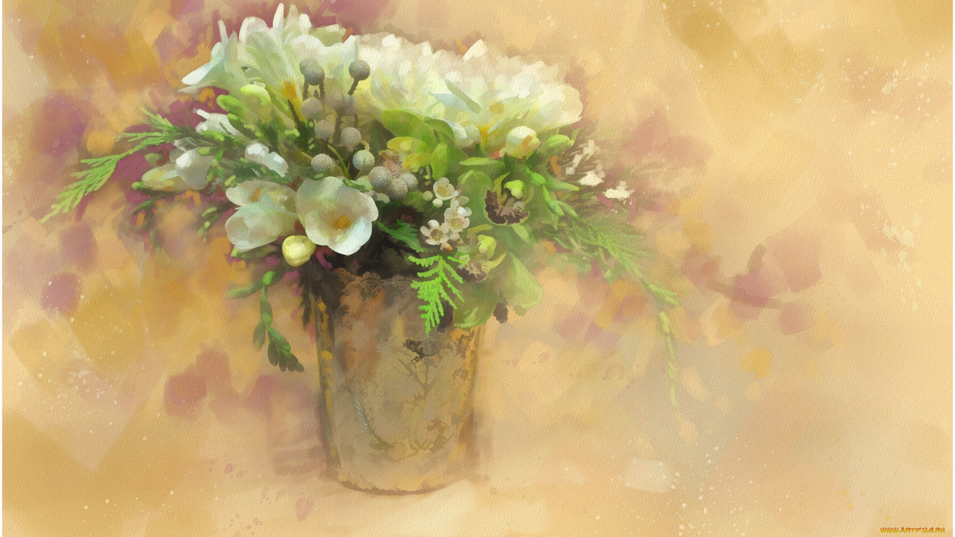 рисованные, цветы, букет