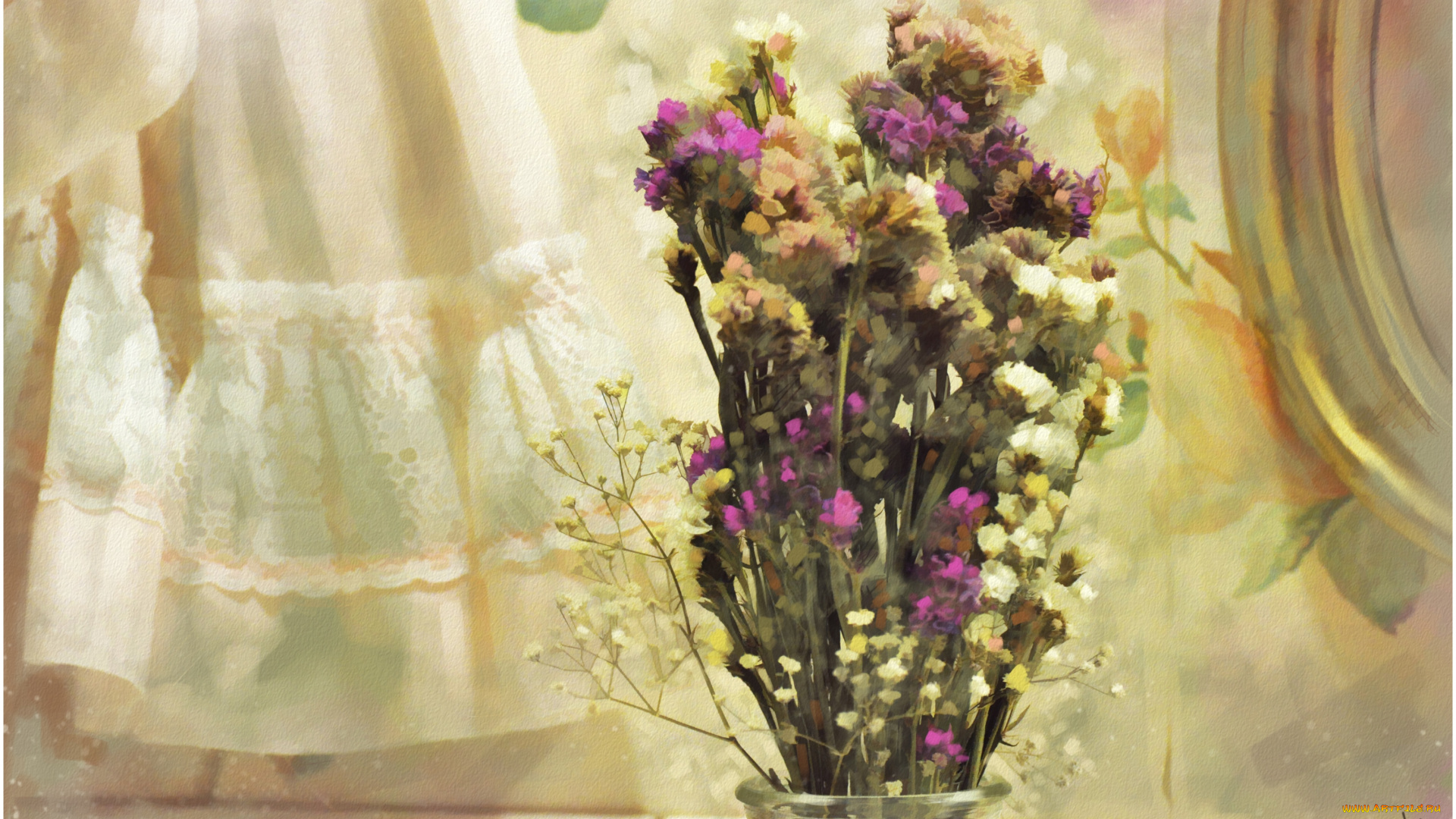 рисованные, цветы, букет