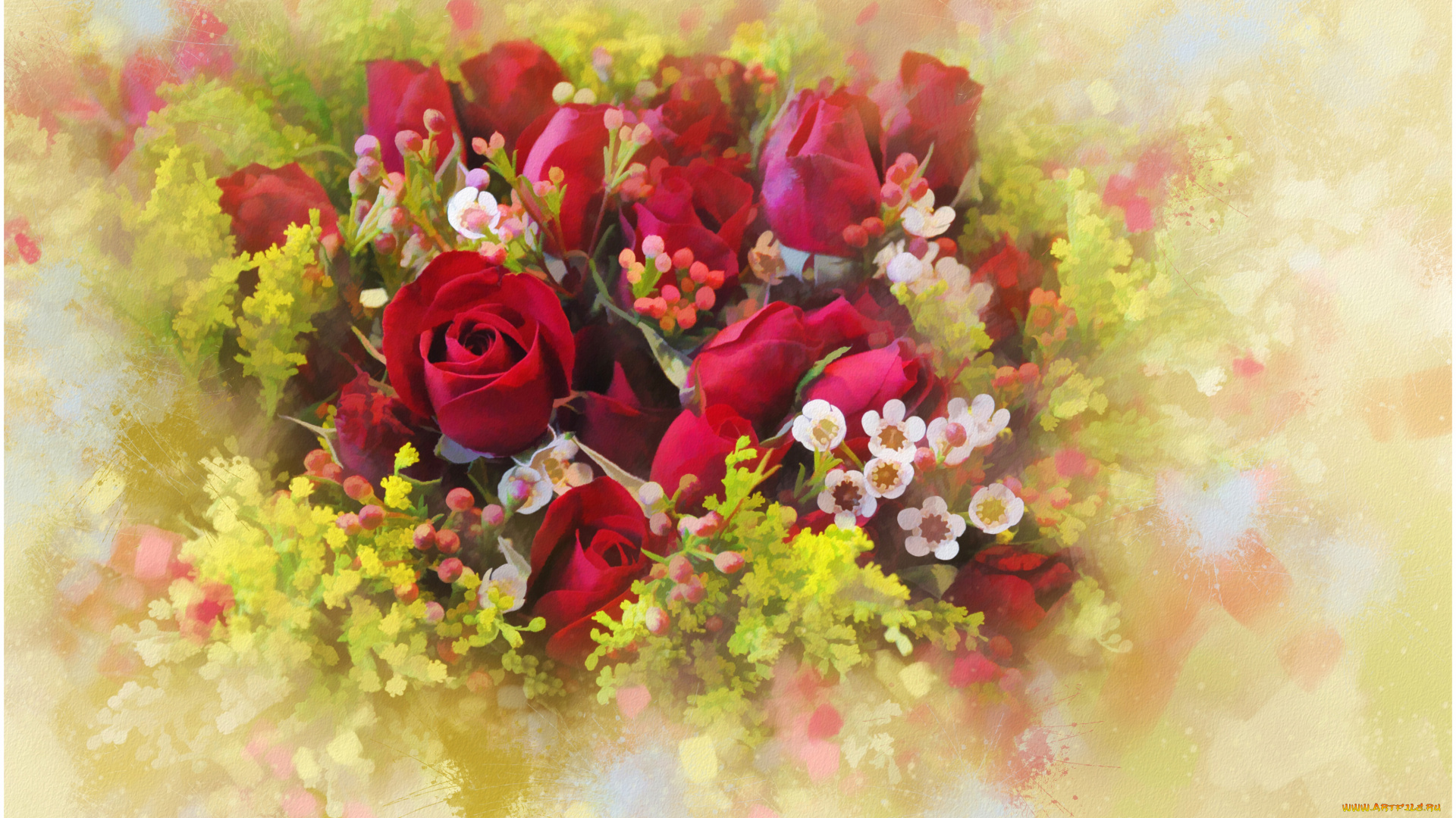 рисованные, цветы, розы