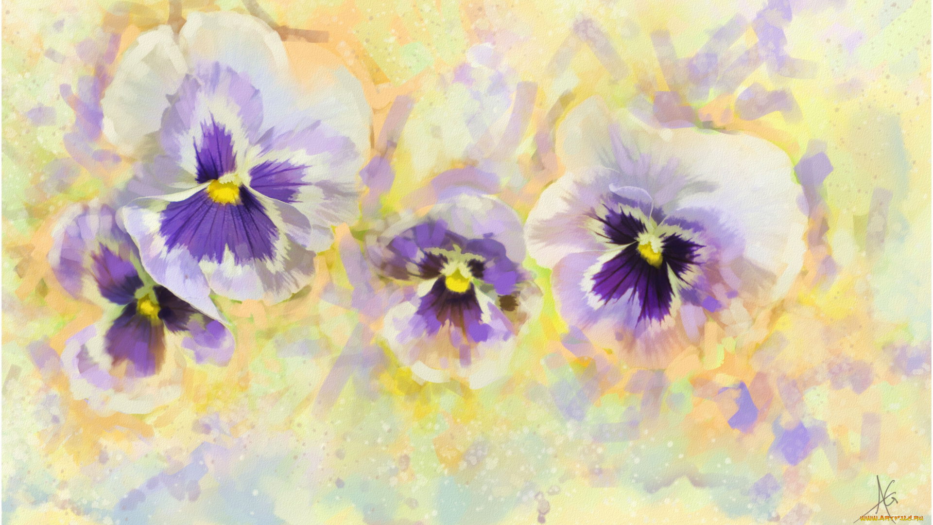 рисованные, цветы, виола