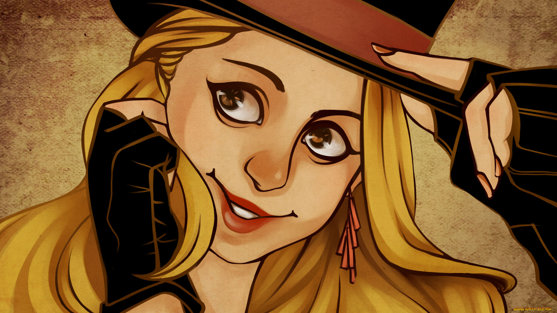 рисованные, люди, девушка, шляпа