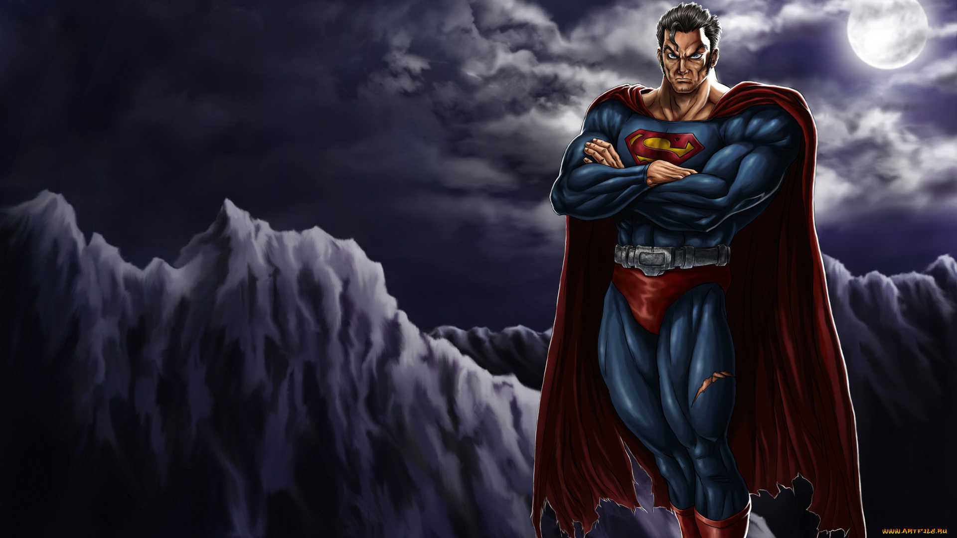 супермен, фэнтези, люди, superman, луна, ночь