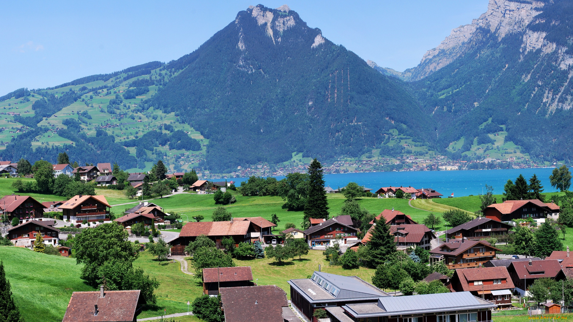 thun, , switzerland, города, -, пейзажи, дома, берн, деревья, швейцария, озеро, горы