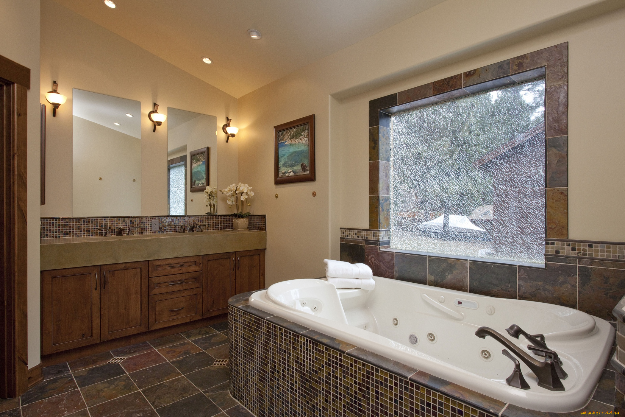 интерьер, ванная, и, туалетная, комнаты, ванна