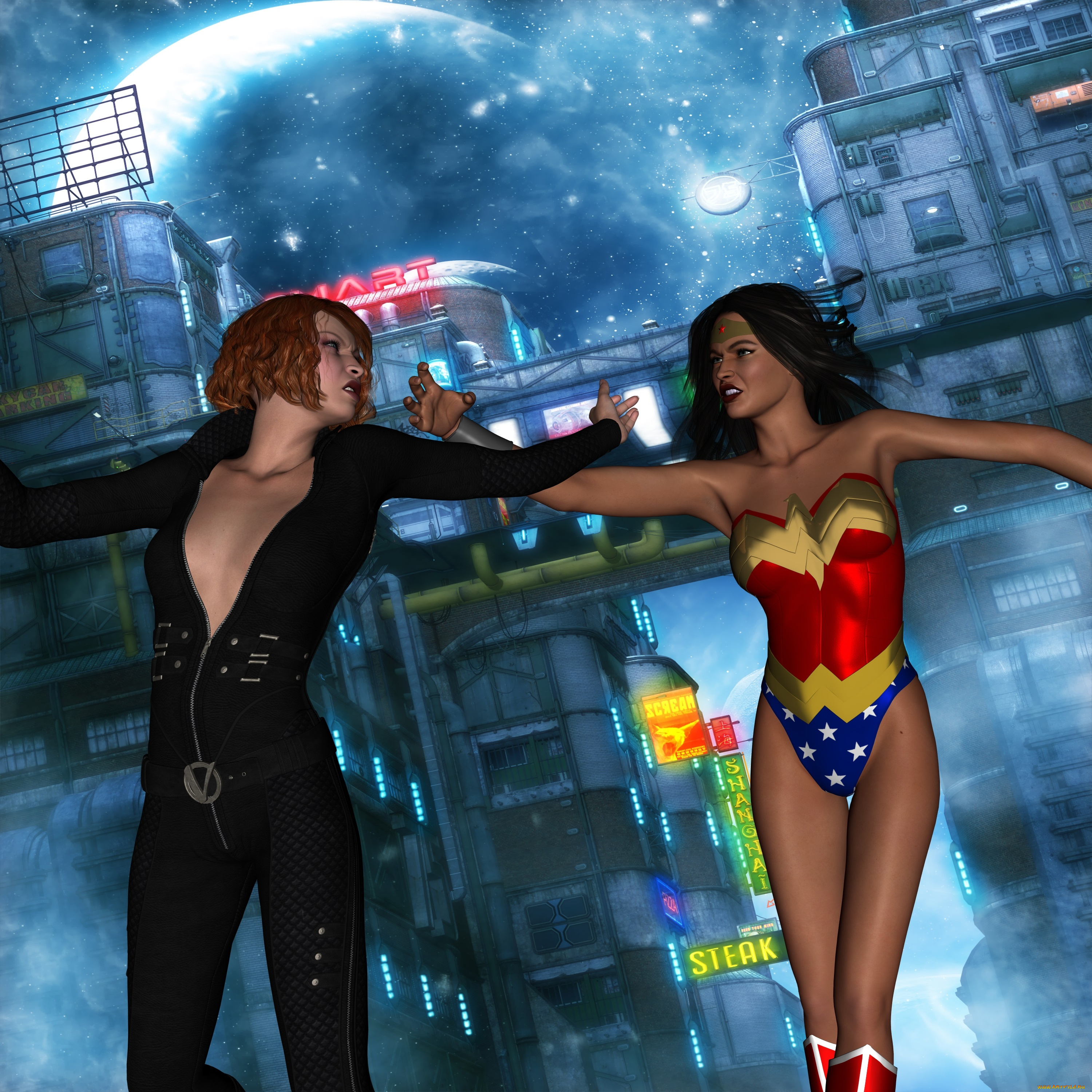 3д, графика, fantasy, , фантазия, девушки, драка