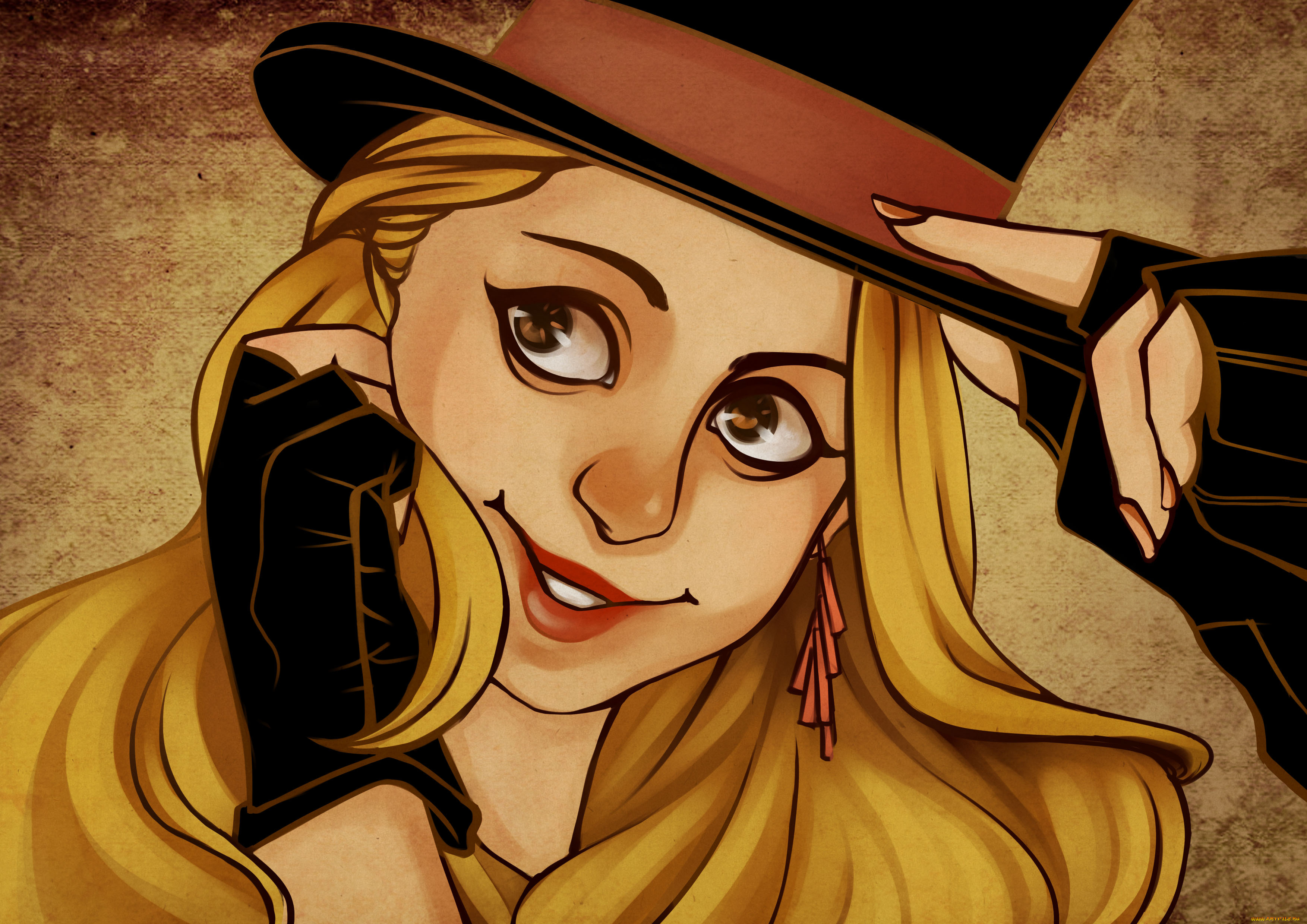 рисованные, люди, девушка, шляпа