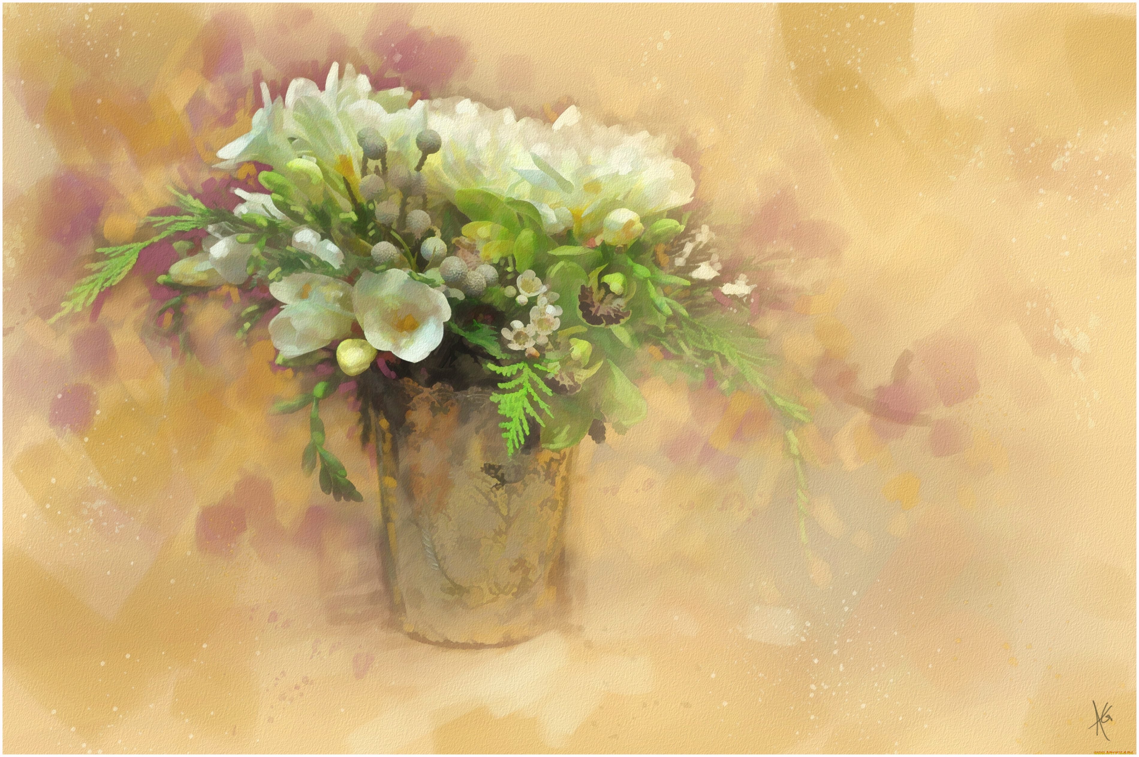 рисованные, цветы, букет