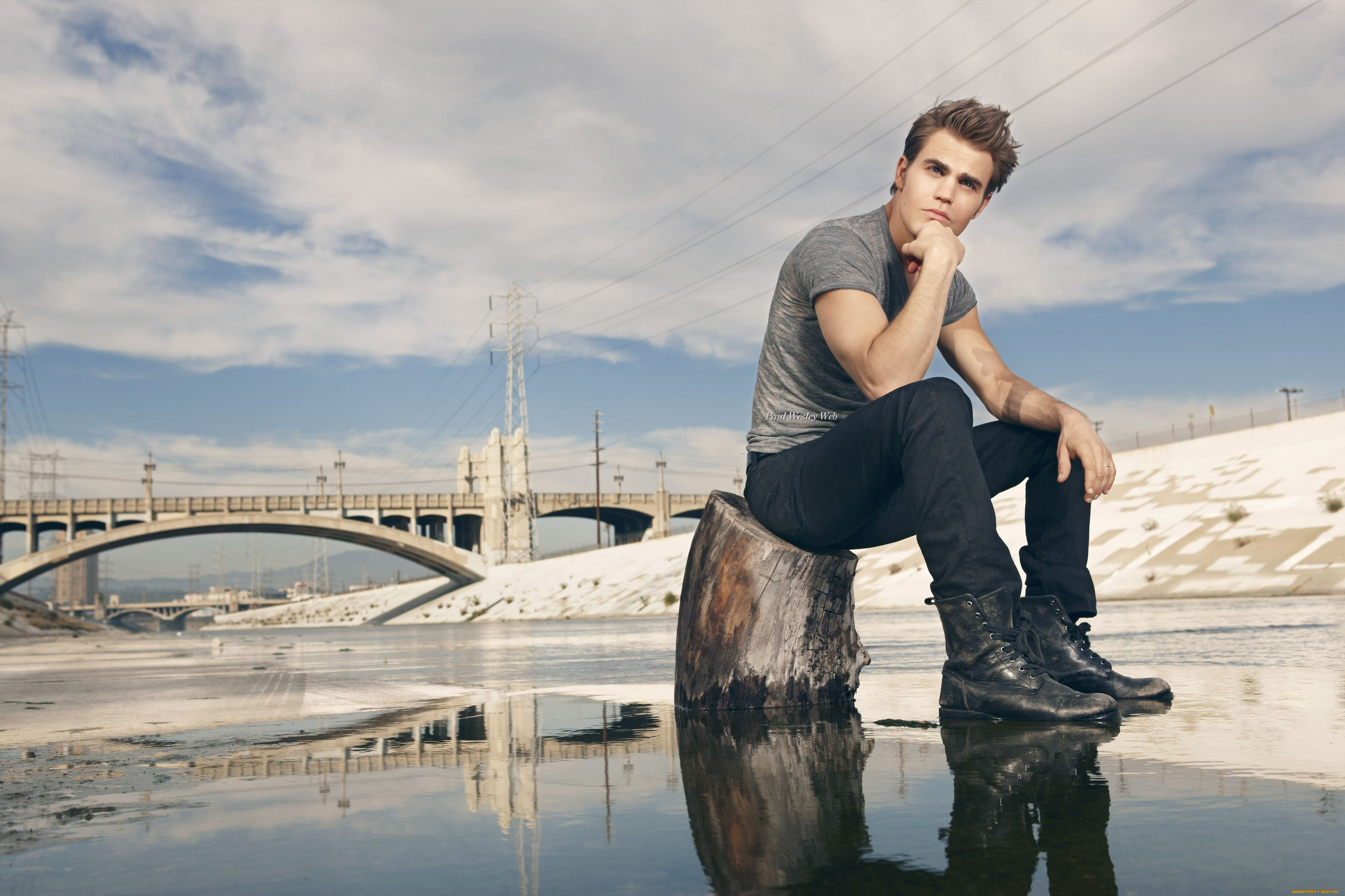 мужчины, paul, wesley, парень, вода, пенёк