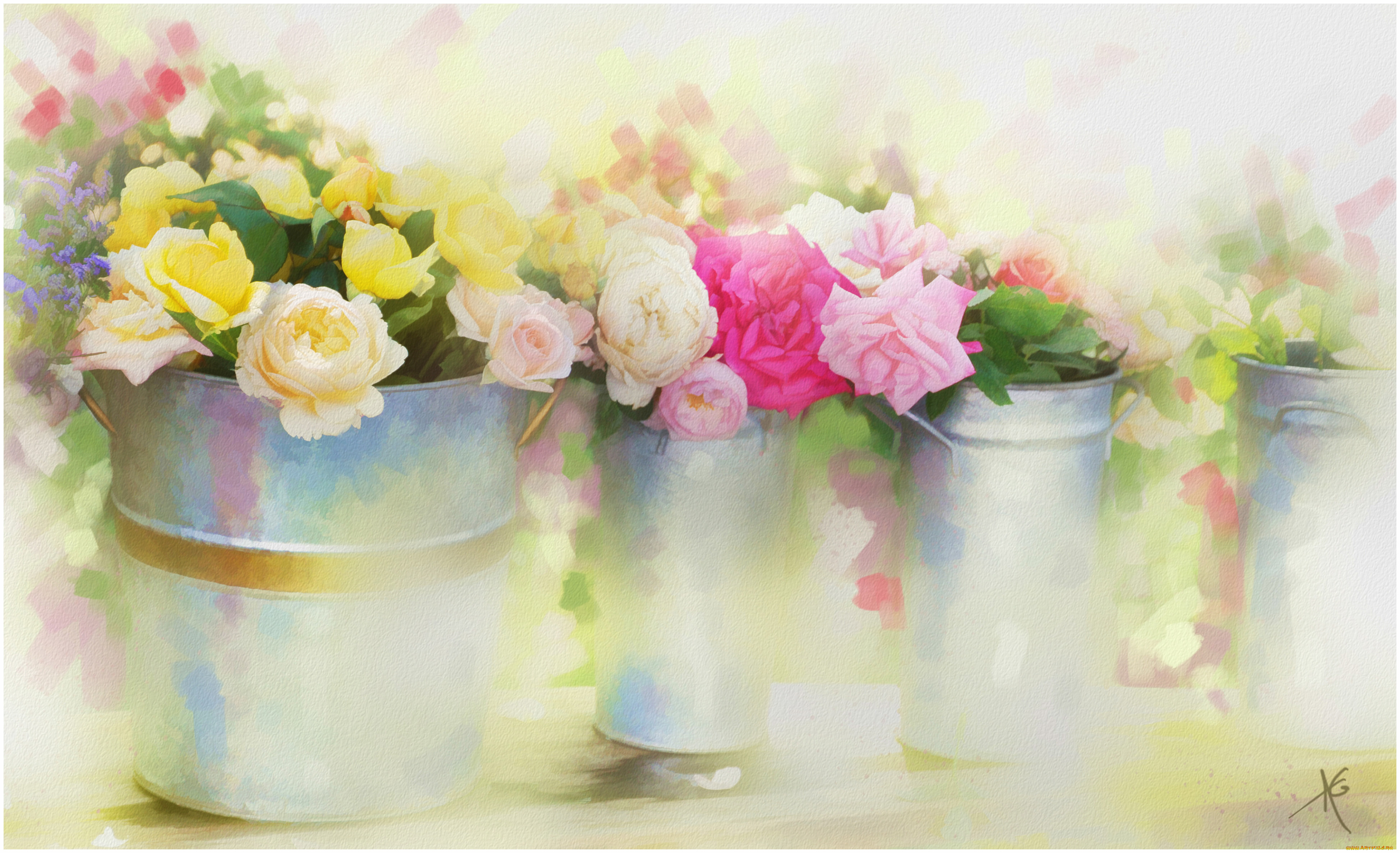 рисованные, цветы, розы