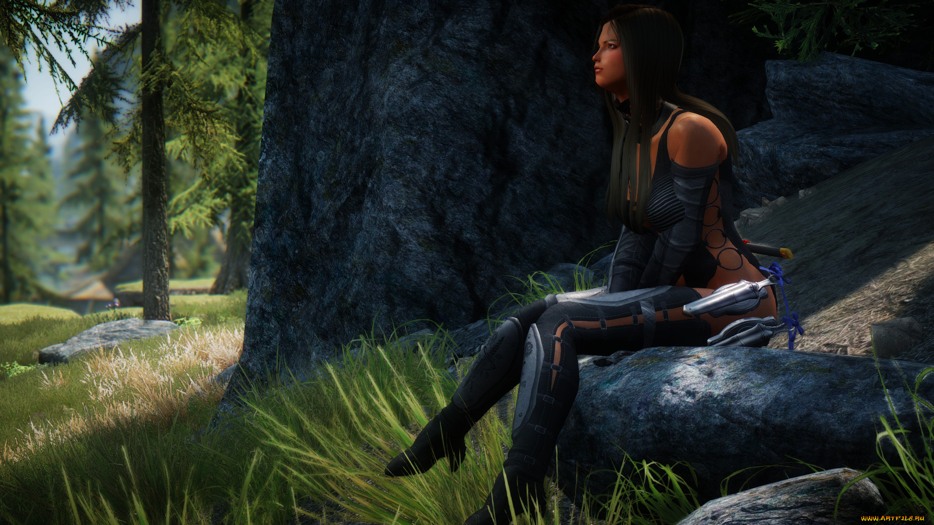 3д, графика, люди, , people, взгляд, девушка, оружие, фон