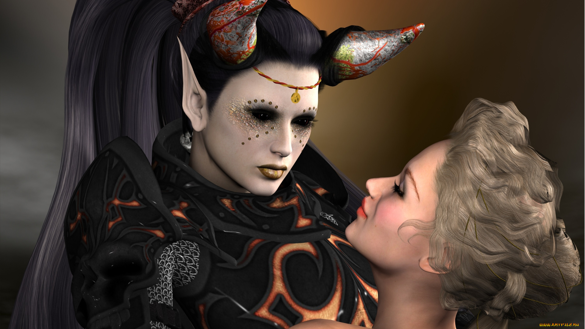 3д, графика, существа, , creatures, фон, кастаника, девушка, взгляд