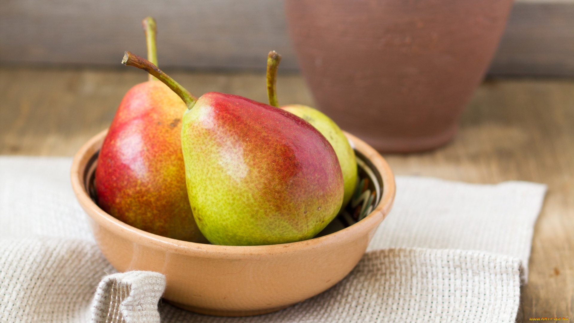 еда, груши, салфетка, плоды, миска